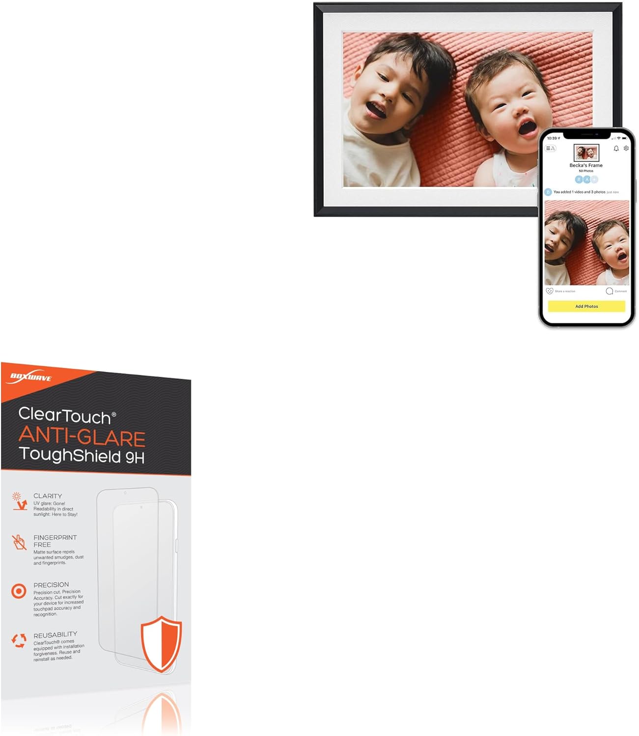 BoxWave Screen Protector Compatible with Aura WiFi Digital Picture Frame AF900-MBLK (10.1 in) - ClearTouch Anti-Glare ToughShield 9H (2-Pack), Anti-Glare 9H Tough Flexible Film Screen Protector
