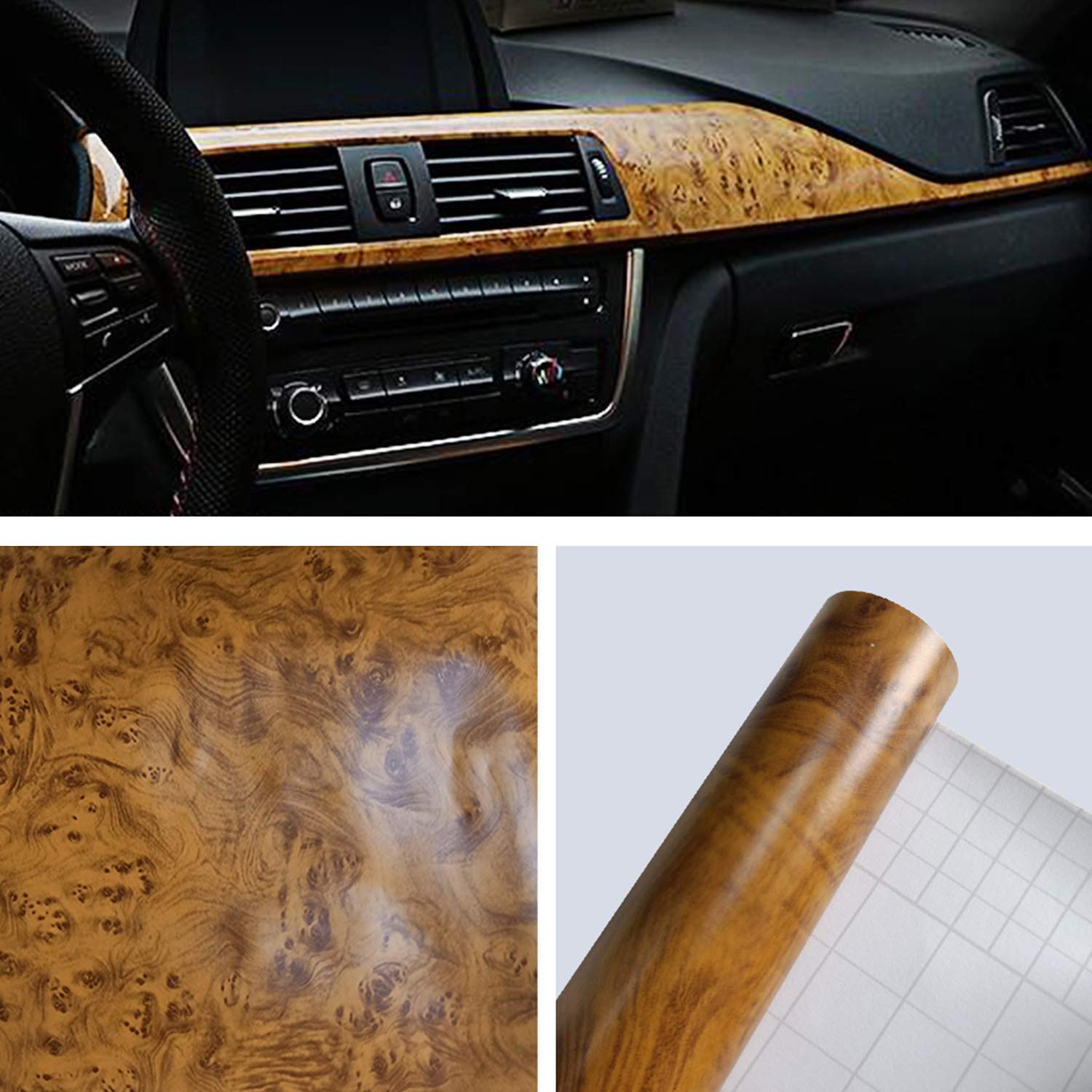 Buy Carrfan Car Interior Vinyl Wrap Sticker Decal, Glossy Wood Grain
