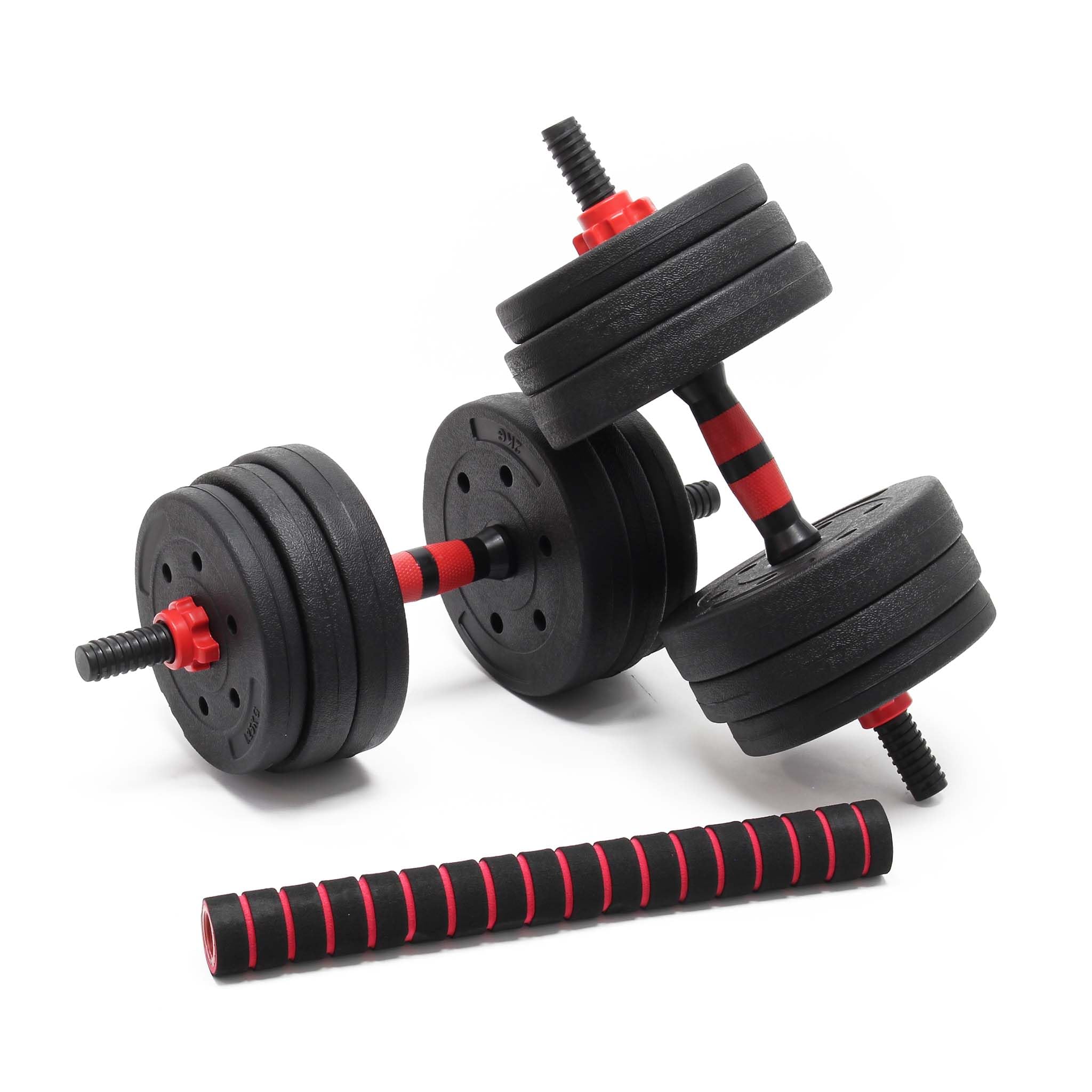 Set Manubrio Corto e bilanciere 2in1 30kg con 16 Dischi per Fitness Allenamento Forza