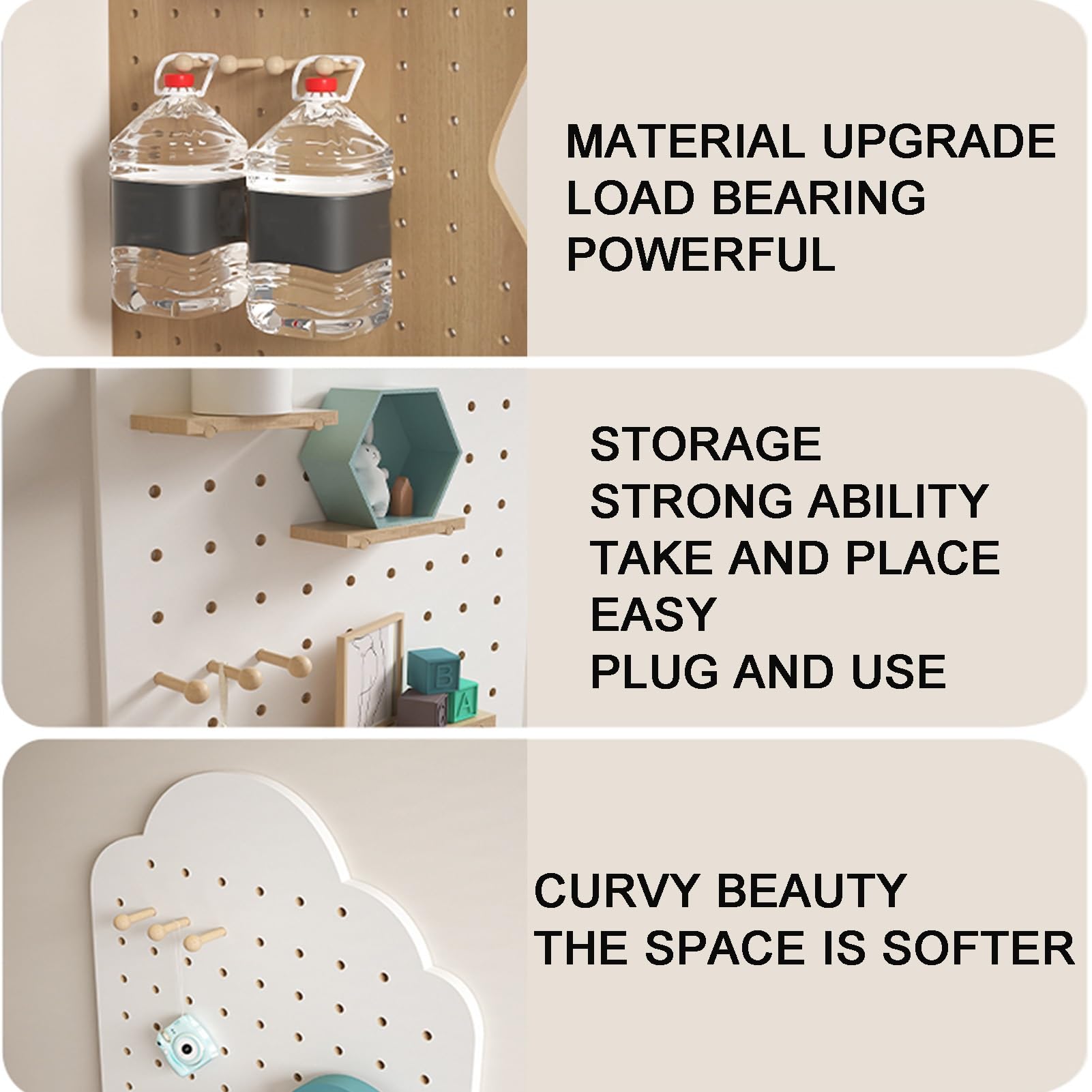 Tablica perforowana Mount Display, tablica perforowana z drewna, modułowy organizer ścienny Peg Board, panele do przechowywania i wyświetlania DIY, pudełka do przechowywania rękodzieła, rega