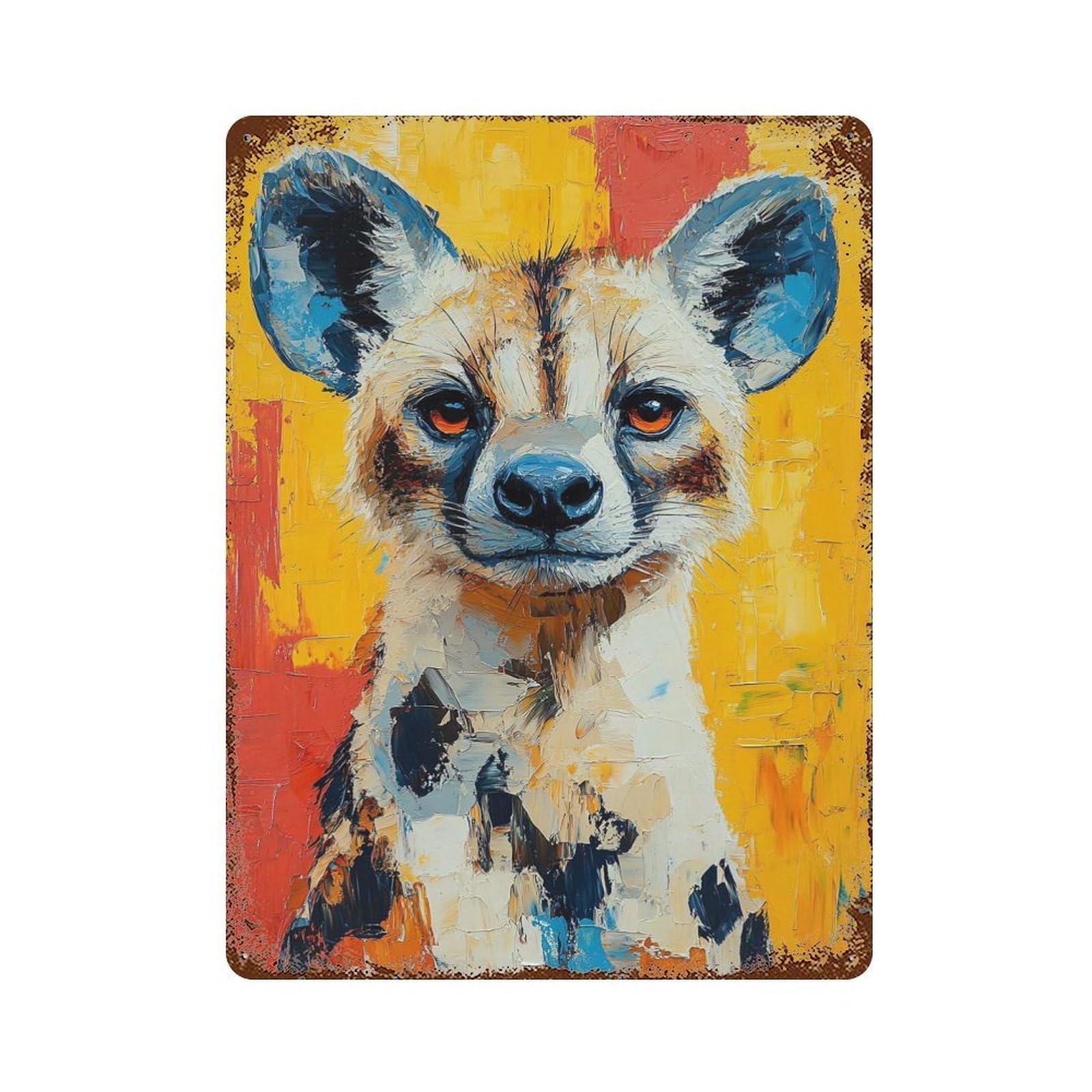 Hyena Portrait Painting Retro Metal Sign 15.7"x11.8", Decorative Metal Wall Art for Garage, Bar And Workshop Decor