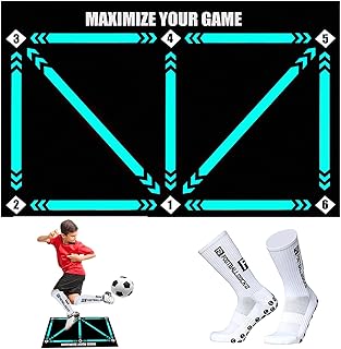 Football Training Mat Football Footstep Training Mat with a Pair of Anti-slip Socks, Football Mastery Mat for Improving Dribble Training Auxiliary Props, Anti-Skid Carpet for Ball Control Practice,