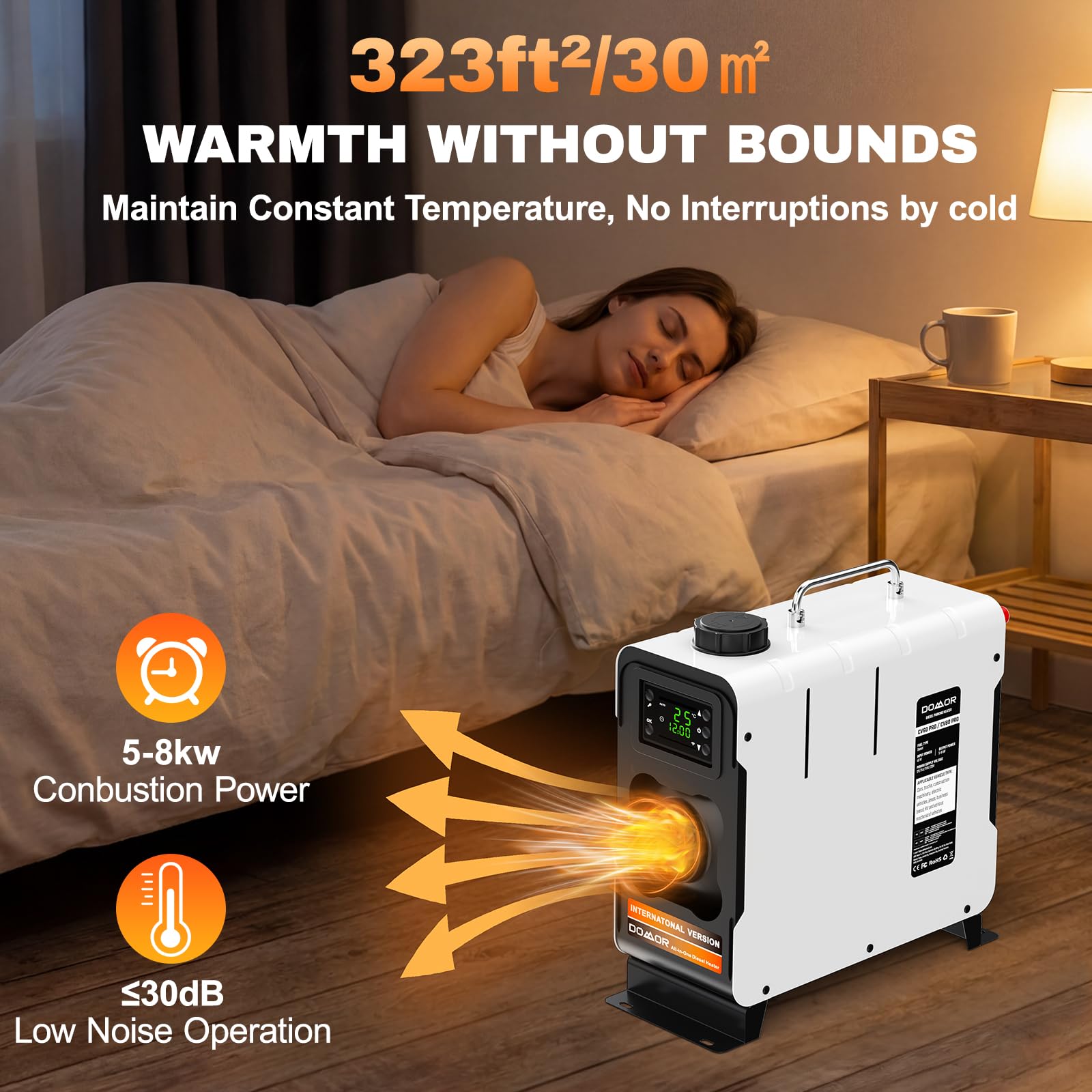 Chauffage Diesel Tout-en-Un Portable 12 V 5-8 KW 0,16-0,52 L/h Réchauffeur d'air Diesel 8-36 ℃ Réglable 15-20 m² Contrôle Intelligente LCD Télécommande Réservoir pour Bateau Auto Intérieur
