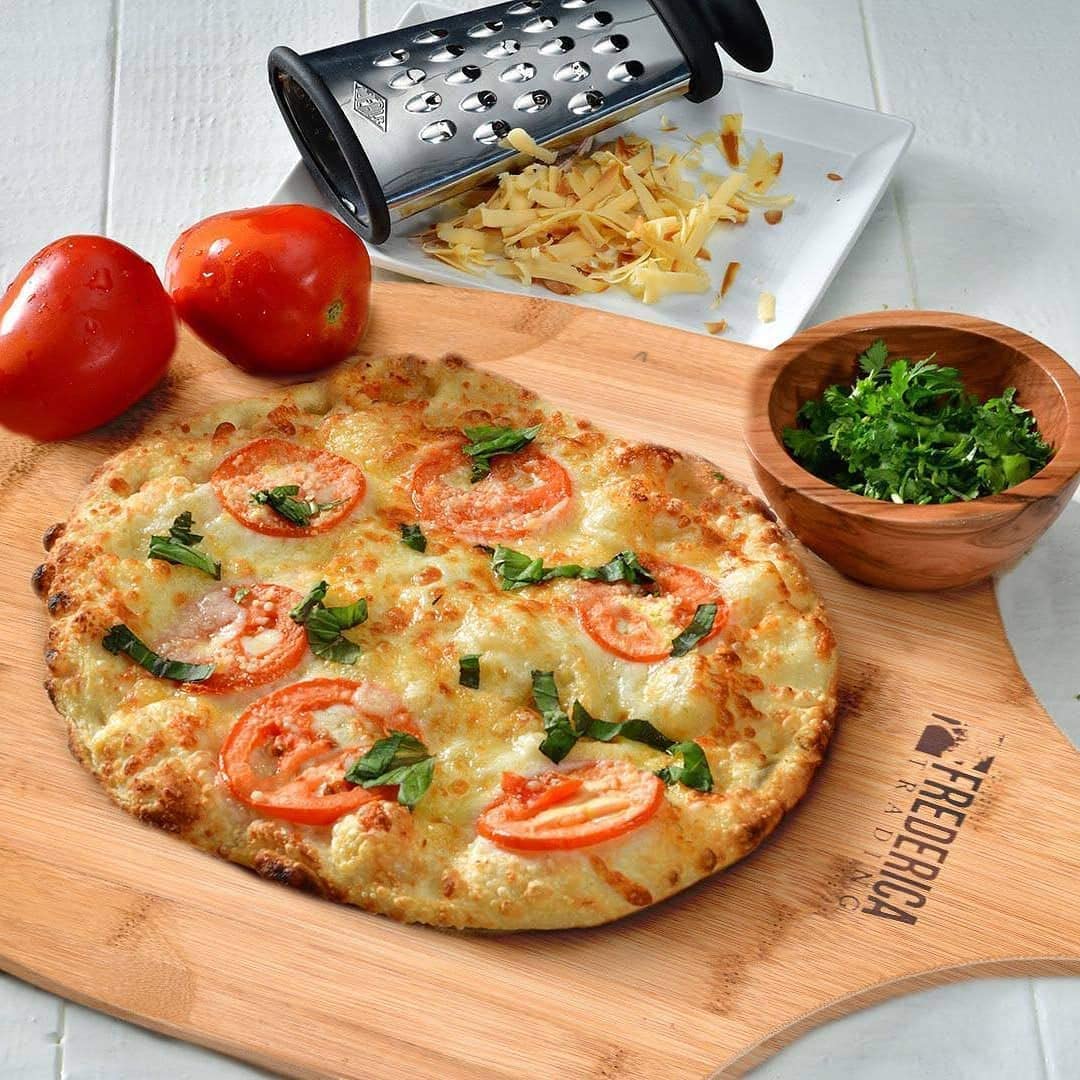 Pala para pizza de madera natural de bambú de alta calidad, tabla de cortar (para pizza, frutas, verduras, queso)