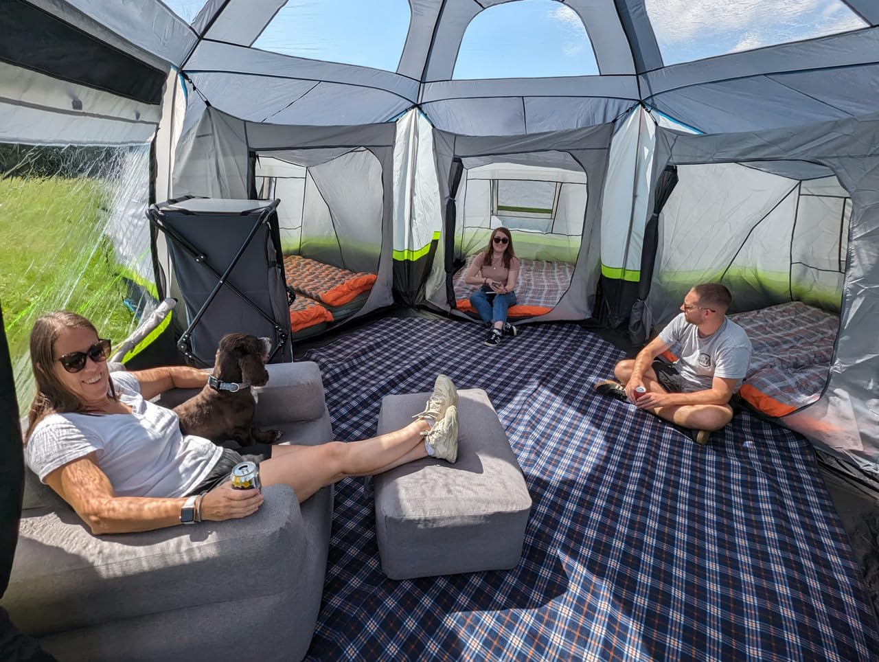Zelt mit 6 Stangen, 5000 mm Wassersäule, Dachfenster, vollständig versiegelte Nähte, vollständig wasserdichtes Material, ideal für Familiencamping