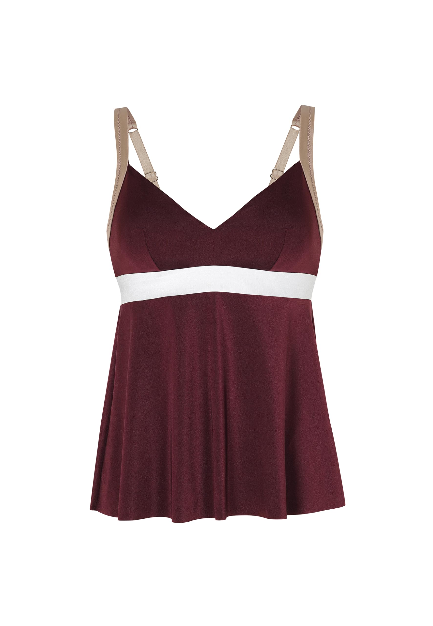 Lovable Parte Alta del Costume | Tankini Senza Ferretto in Microfibra Lucida | Coppe Imbottite Estraibili | Shiny Colour Block Donna, Vinaccia Bianco e Bronzo 36C - 4C