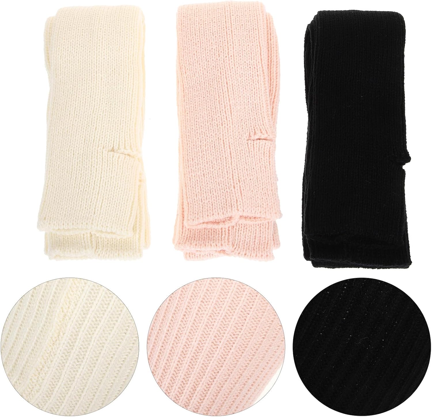 MAGICLULU 3 Pairs Knitted Leg Warmers for Women Winter Warm Ballet Dance Yoga Leg Covers in Black, Ivory, and Nude Pink for Workout and Daily Wear