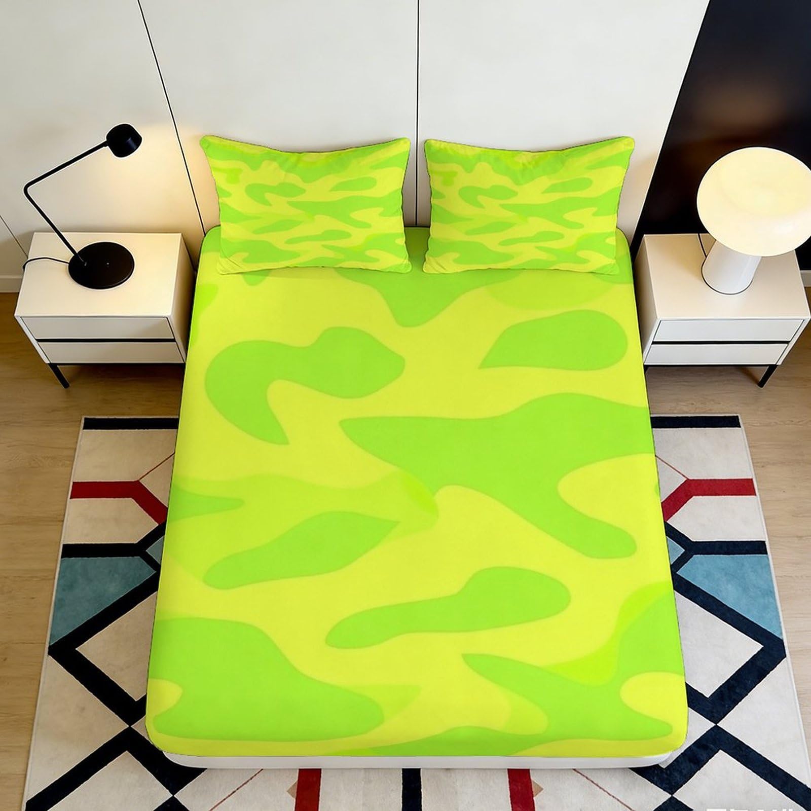 3D Printed Camouflage Fitted Sheet Microfiber Deep Pocket Bedding Set Camouflage Mattress Fitted Cover Elastic Hem Non-Slip for Adults Teens 200x200x25cm 90x200x25cm