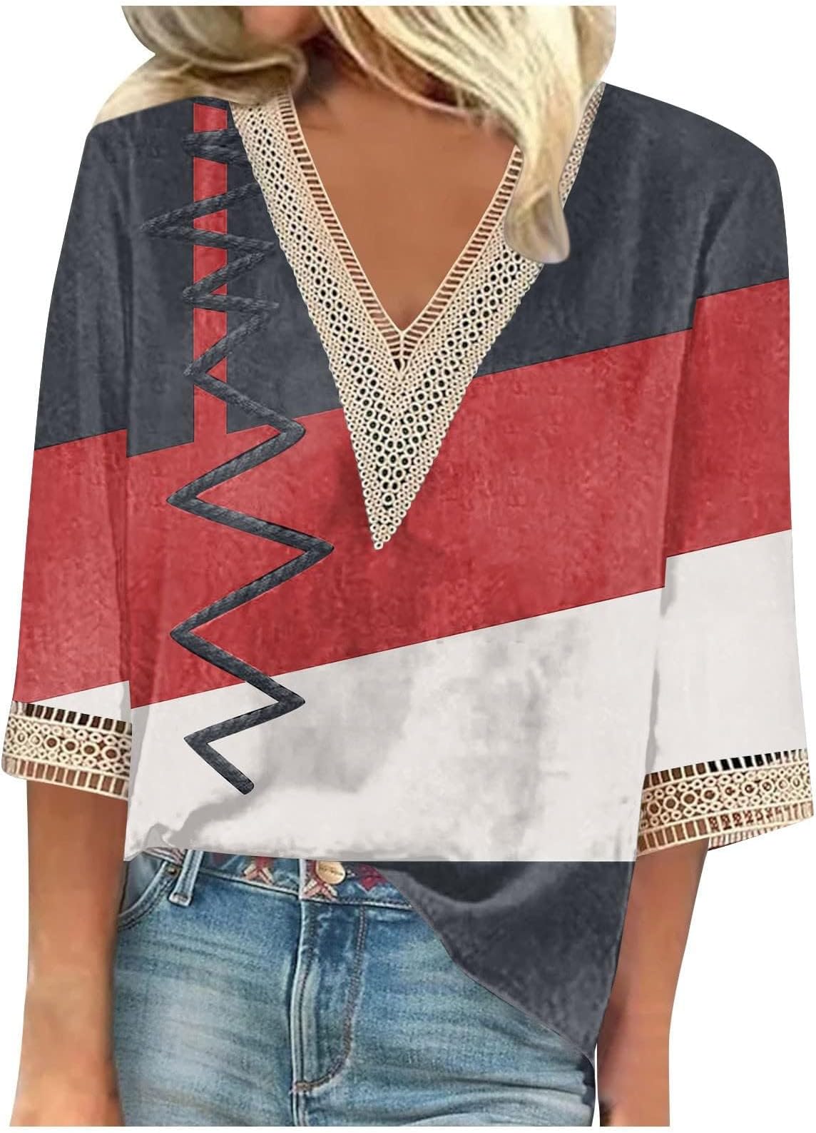 NEBZCIVVintage Shirts 2023 for Women Summer Autumn Half Sleeve Blouses Basic Fitting V Neck Casual Tops