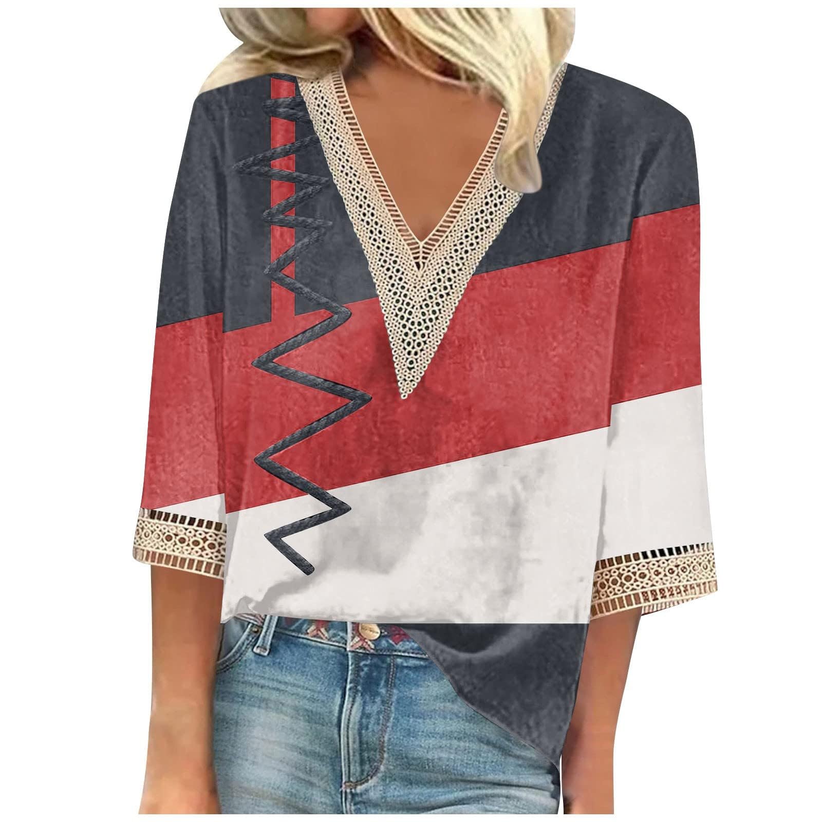 NEBZCIVVintage Shirts 2023 for Women Summer Autumn Half Sleeve Blouses Basic Fitting V Neck Casual Tops