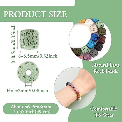 Miniatura 8 de Craftdady 36 cuentas naturales de piedra de lava Rondelle de colores mezclados con piedras de roca volcánica, cuentas sueltas, coloridas de los