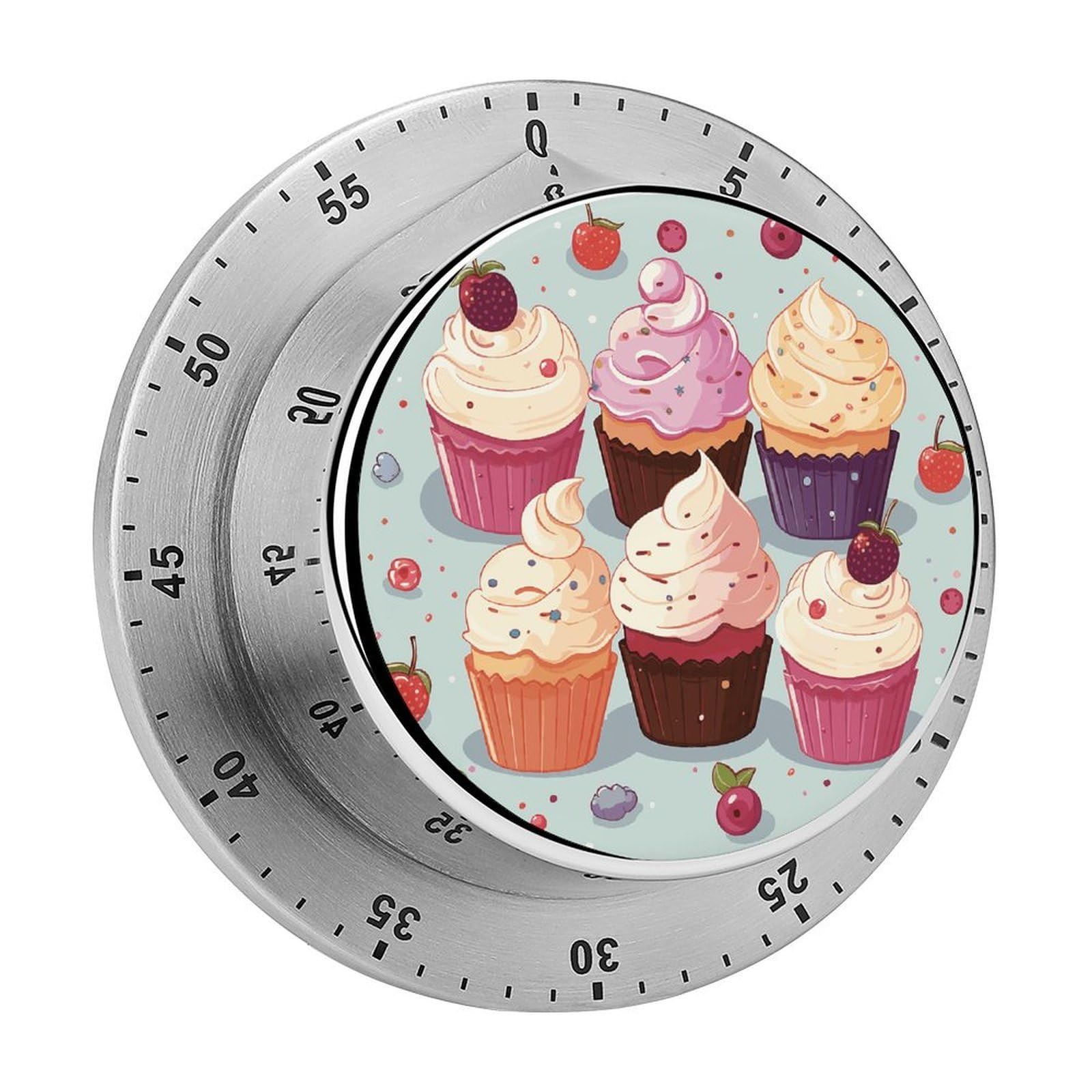 Delicious Cupcakes Timers Adsorbable Stainless Steel Kitchen Timer Loud 60 Minute Visual Timer Portable Manual Countdown Timers Alarm Clock Time Management Tool for Home Work