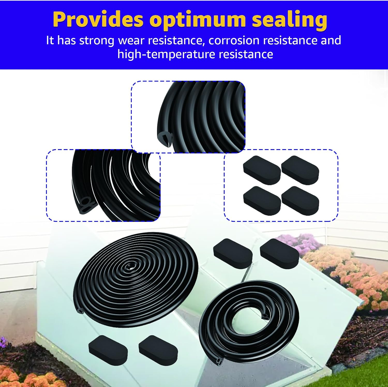 Compatible with Bilco Basement Door Weatherstrip Kit - 1 U Shaped Gasket, 1 Bulb Trim Gasket, 4 Cap Seal Pads Easy Installation, Replacement for Bilco Basement Door Seal Kit