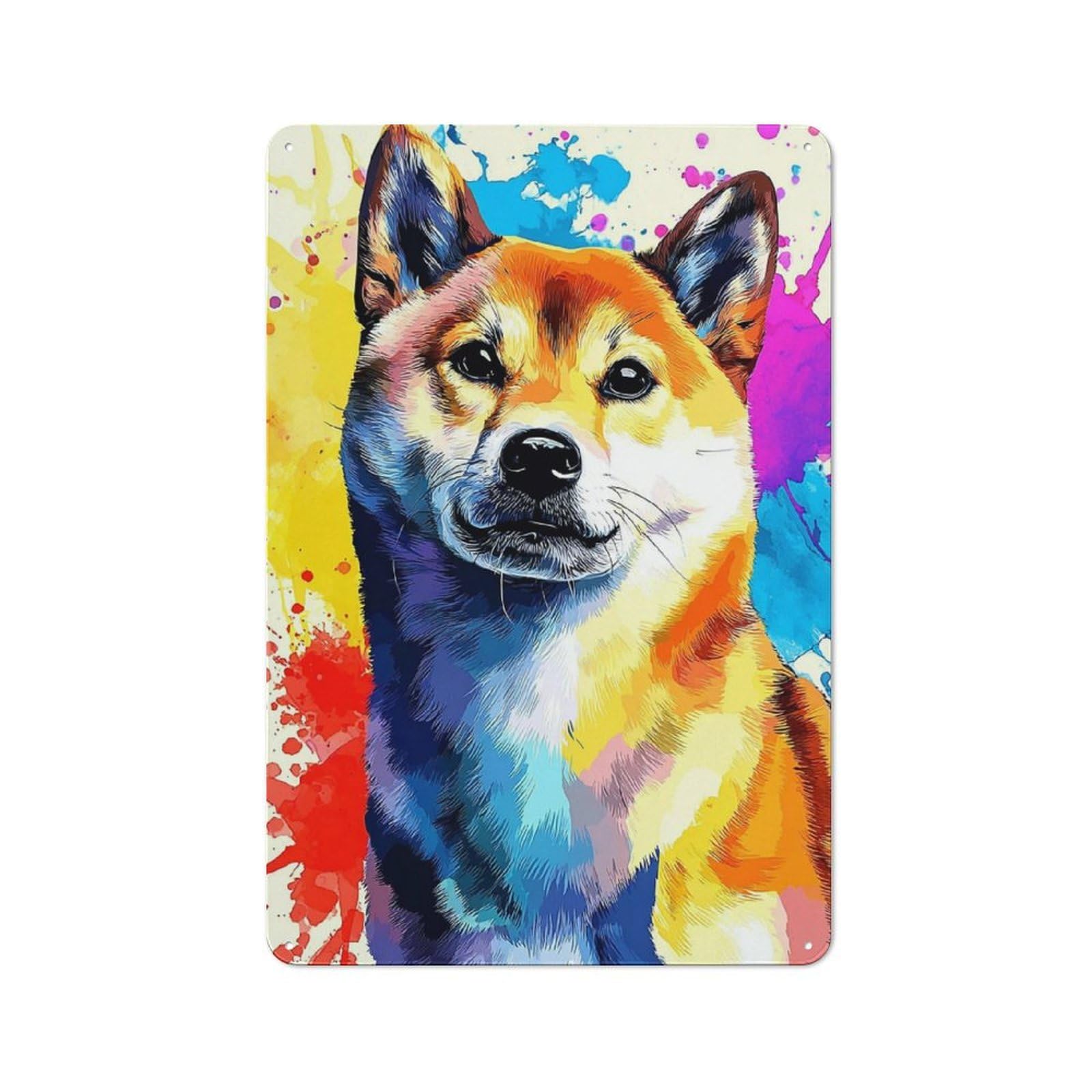 Junmoney Colorful Watercolor Dog Portrait Metal Wall Sign 30X20cm, Retro Decor For Home Bar Wall, For Metal Sign Collectors, For Garage And Workshop Walls