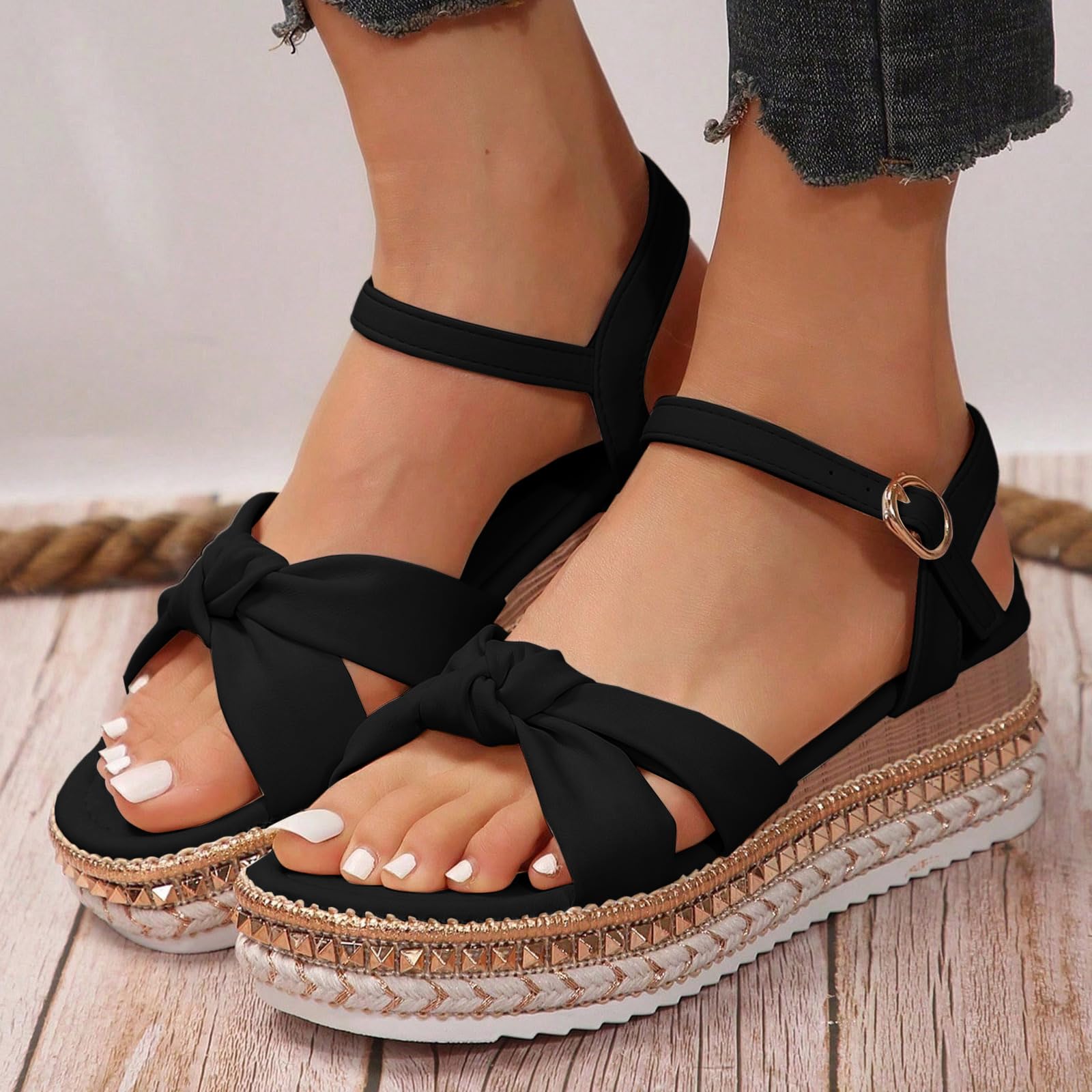 Genérico Sandalias Cós De Verano Para Mujer Sandaliasde Verano Para Mujer, Sandalias De Cuña Ajustables Con Soporte El Del Pie Cuña Estilo Casual Elegante Con Pedrería
