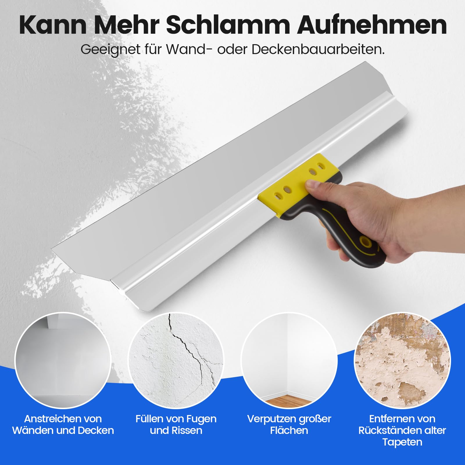 Couteau à Enduire, Couteau à Enduire En Acier Inoxydable Avec Manche Ergonomique éPaisseur Lame: 0,65 Mm, Largeur: 600 Mm Rouleau Truelle Plate Outil Pour Enduire Lisser Et RéNover Les Surfaces Sèches