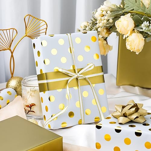 Miniatura 2 de Burymento Papel de regalo de puntos platino, papel de regalo reversible dorado para cumpleaños, San Valentín, día de la madre, graduación, boda, día