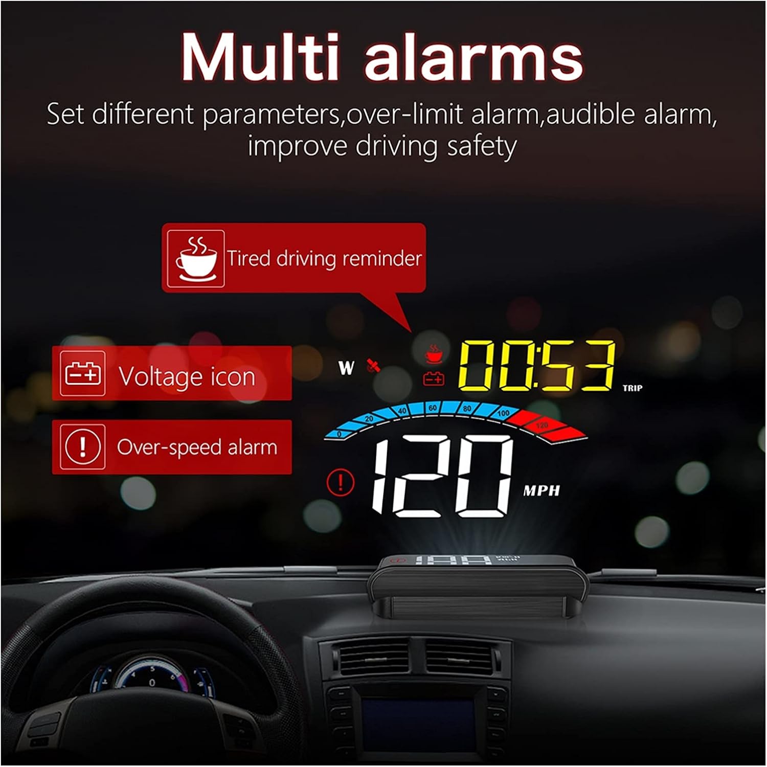 HUD Car Head Up Display Digital Auto Speedometer Windshield Projector On Car Glass Water & Oil Temp Alarm Auto Smart Gadgets