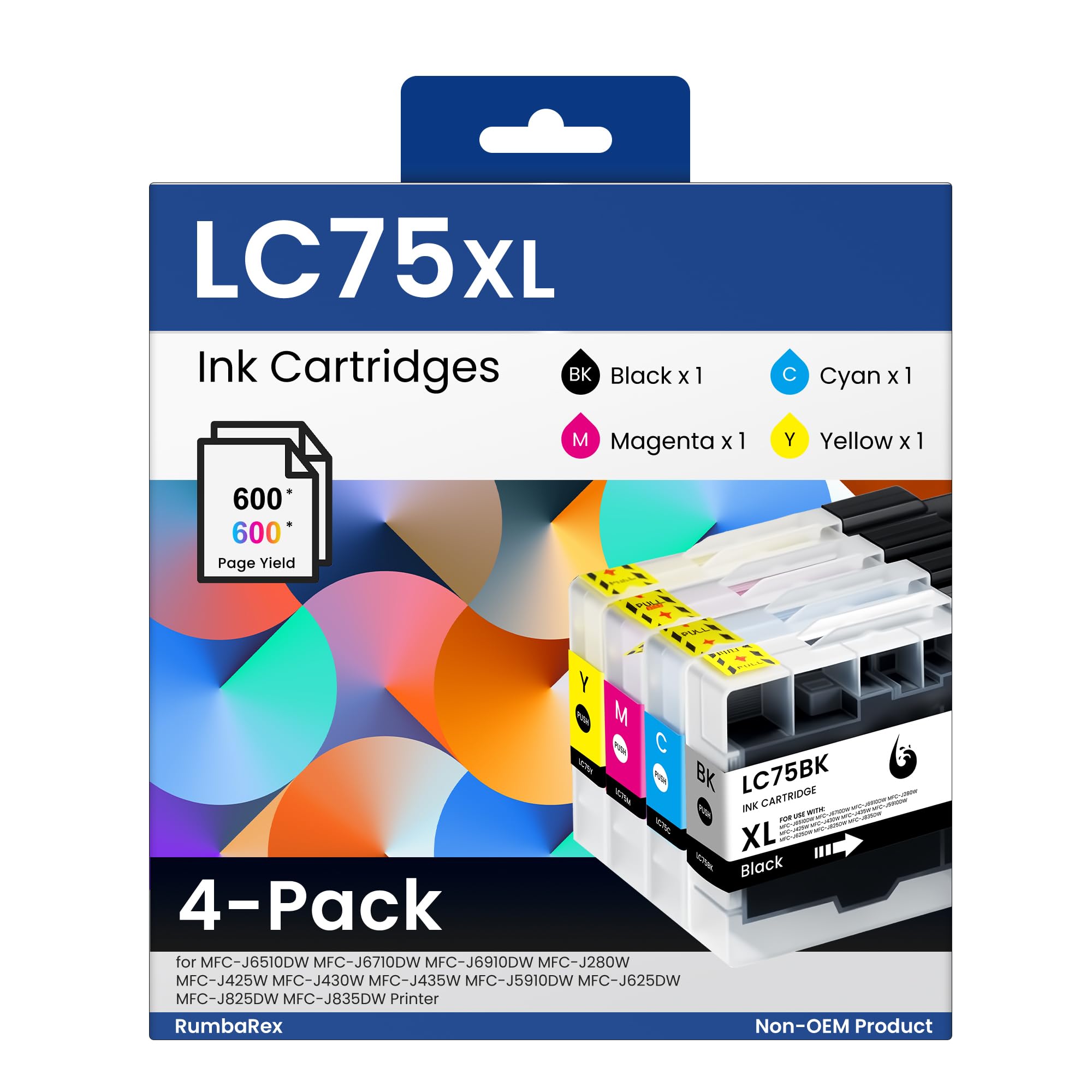 LC75 Ink Cartridges Set High-Yield LC75XL LC75BK LC75C LC75M LC75Y Replacement for Brother LC75 LC71 LC79 XL Ink for MFC-J6510DW MFC-J6710DW