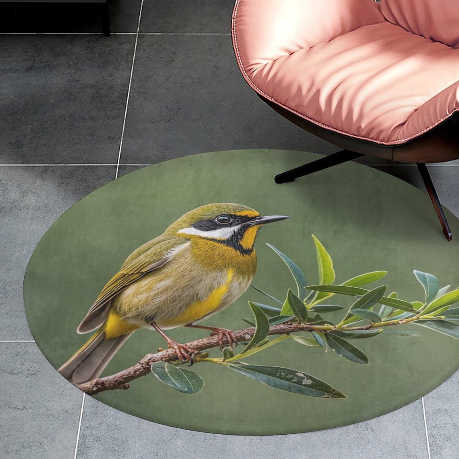 Tapis de sol antidérapant vert olive avec oiseaux pour chaise d'extérieur