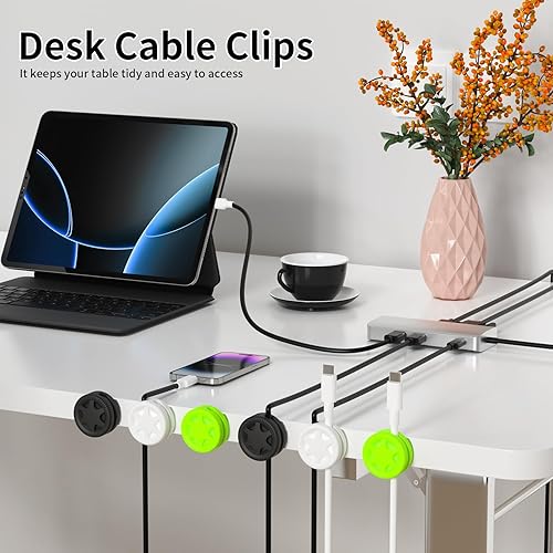 Miniatura 6 de Paquete de 6 clips organizadores de cables, clips de organización de cables de escritorio, soporte de cables para cables de carga, clips de soporte