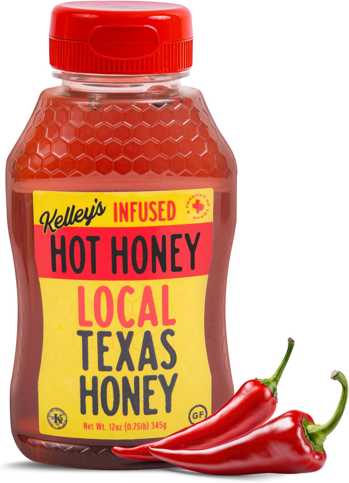Kelley's Hot Honey, 12 Oz – 100% Unfiltered Raw Honey Infused with Chili Pepper – Rich Flavor for BBQ, Fried Chicken, Pizza, Charcuterie Board, Cornbread