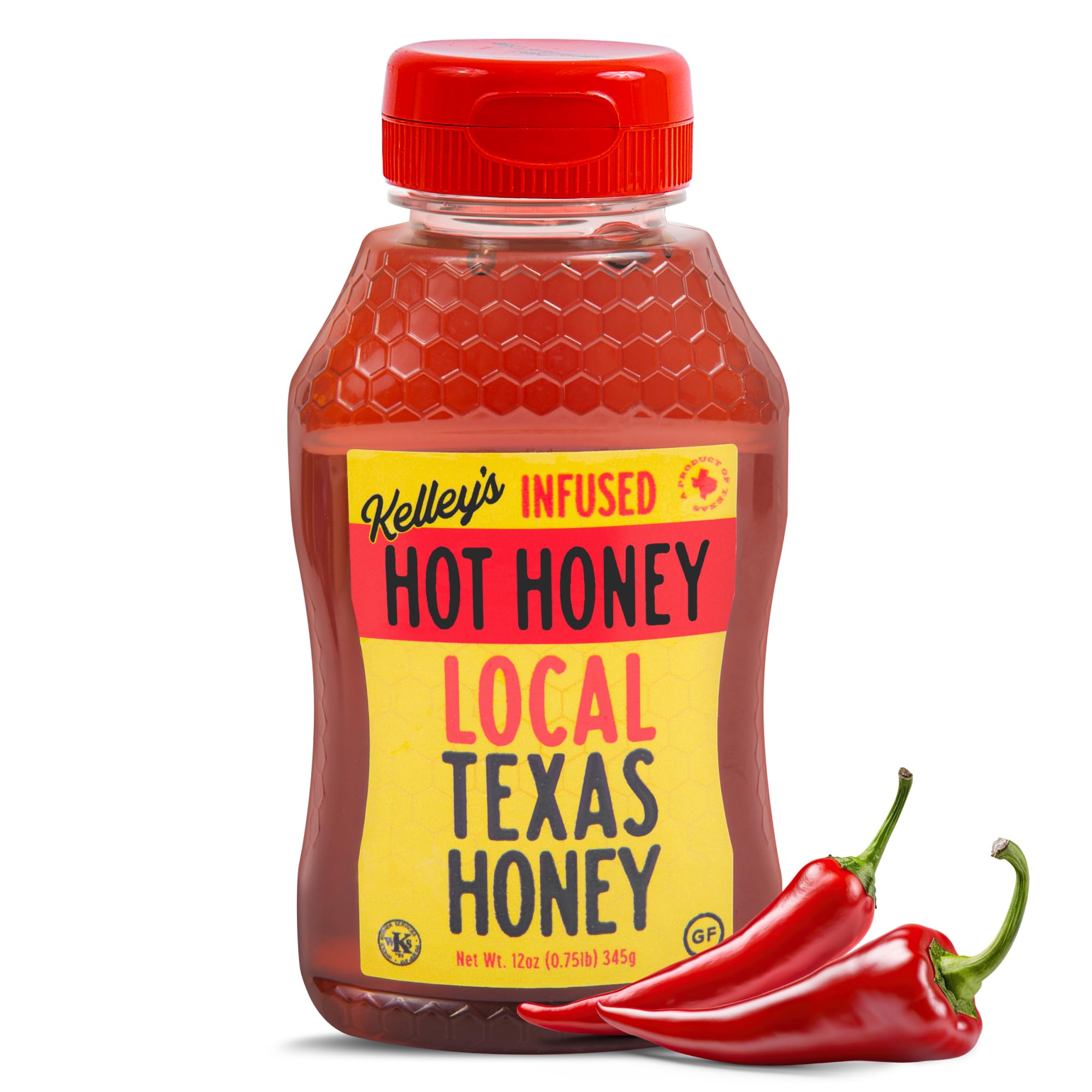 Kelley's Hot Honey, 12 Oz – 100% Unfiltered Raw Honey Infused with Chili Pepper – Rich Flavor for BBQ, Fried Chicken, Pizza, Charcuterie Board, Cornbread
