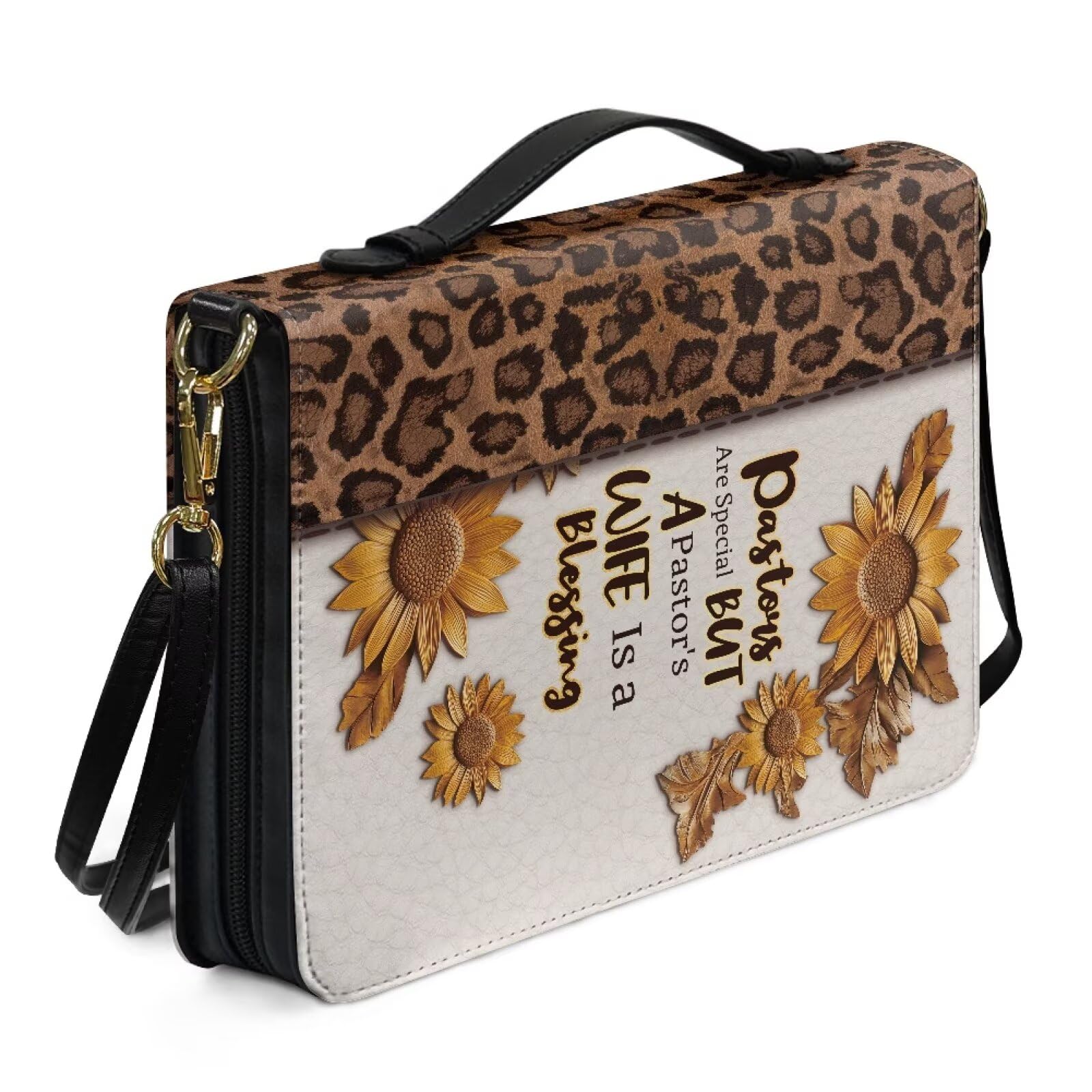 Kuiaobaty Blessing Quotes Bible Cover with Handles for Women, God Quote Print Large Bible Carrying Case with Shoulder Strap, Book Accessory,XL