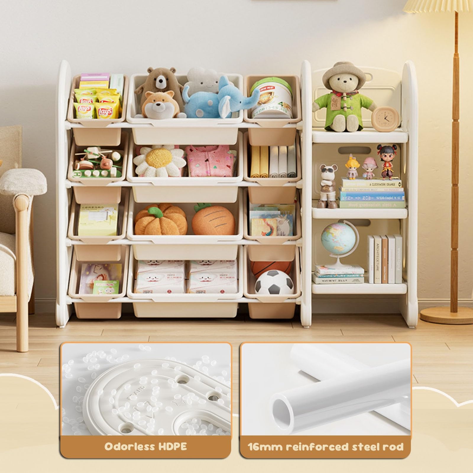 Scaffale Porta Giocattoli con Contenitori Estraibili Organizzatori per Giocattoli con Libreria per Bambini Mobile Contenitore per Bambini(33.1 * 13.8 * 25.9in)