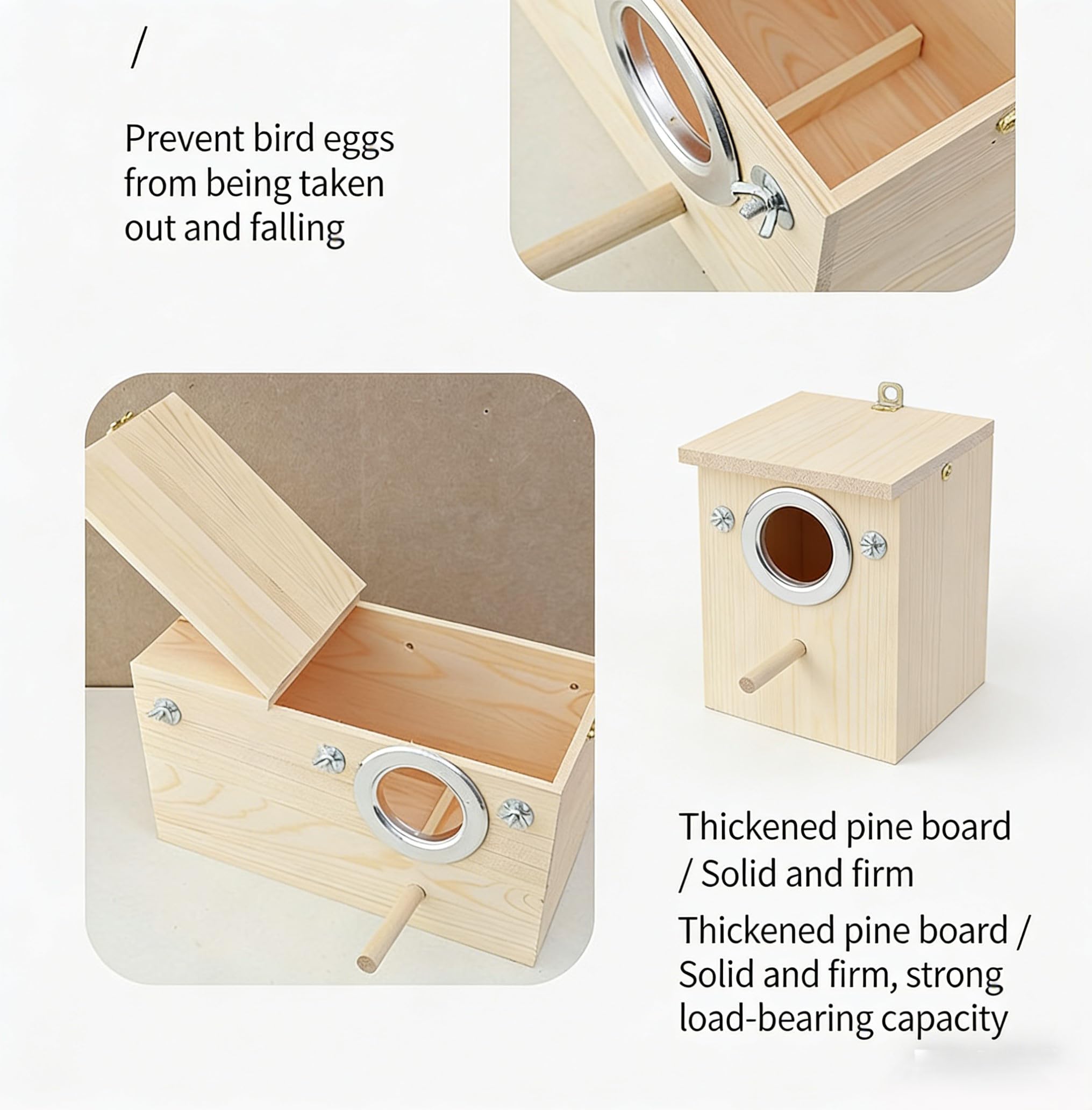 Casita Nido De Madera para Cría De Pájaros con Soporte para Percha, Casita Grande para Cría De Pájaros, Ideal para Pinzones, Cotorras, Cacatúas Y Agapornis. Right Opening