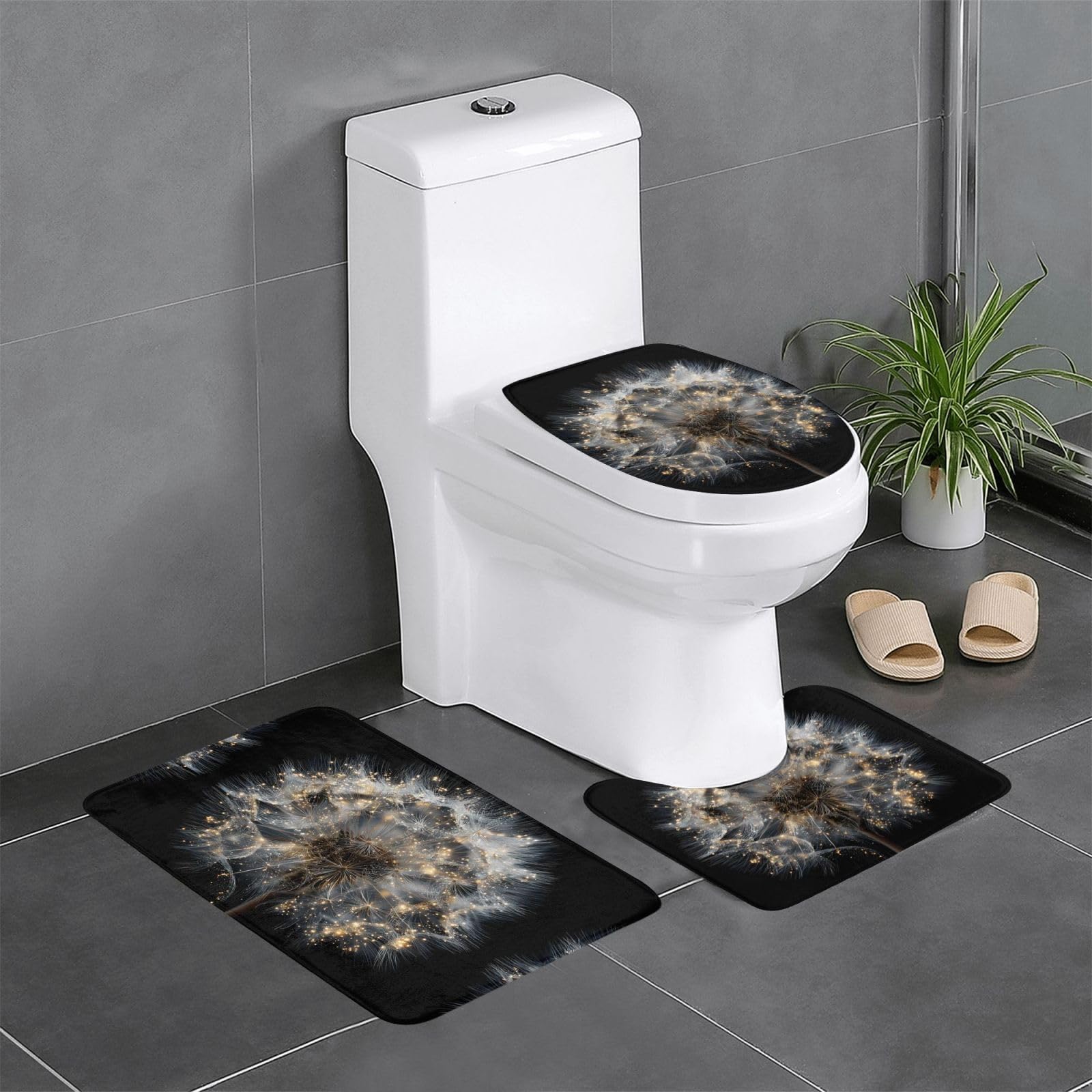 Tapis de salle de bain pissenlit Stardust : lot de 3 pour une ambiance zen aux toilettes