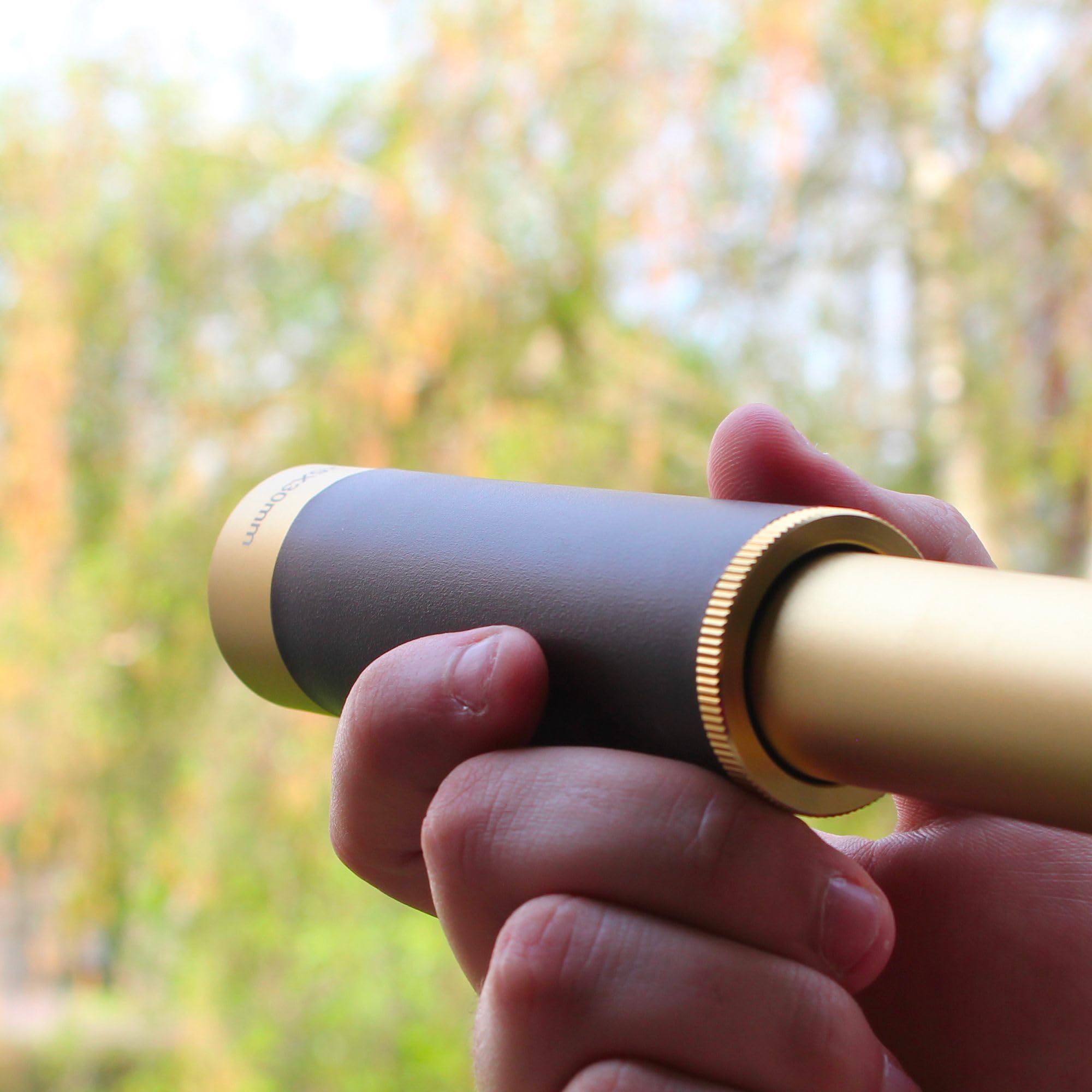 Coffret Longue Vue Puissante - Télescope Monoculaire - Grossissement x 25 - Lentille 30 mm - Randonnée, Chasse, Bateau, Observation des Oiseaux et Paysages - Boîte de Rangement Bois - 33 CM - Doré