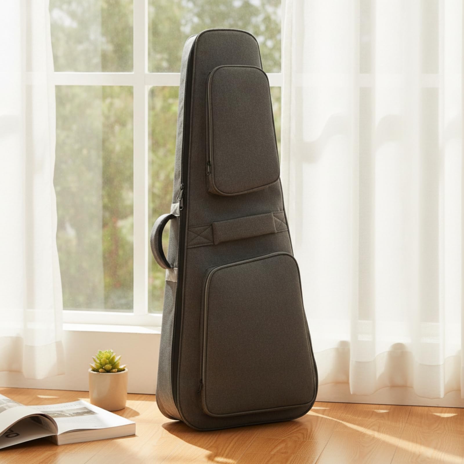 Harilla Custodia Morbida per Strumento Musicale con Forma Appuntita in Tessuto Protettivo con Doppia Tasca Frontale con Cinghie, 41 Pollici Lino Nero Carbone, Array, Nero