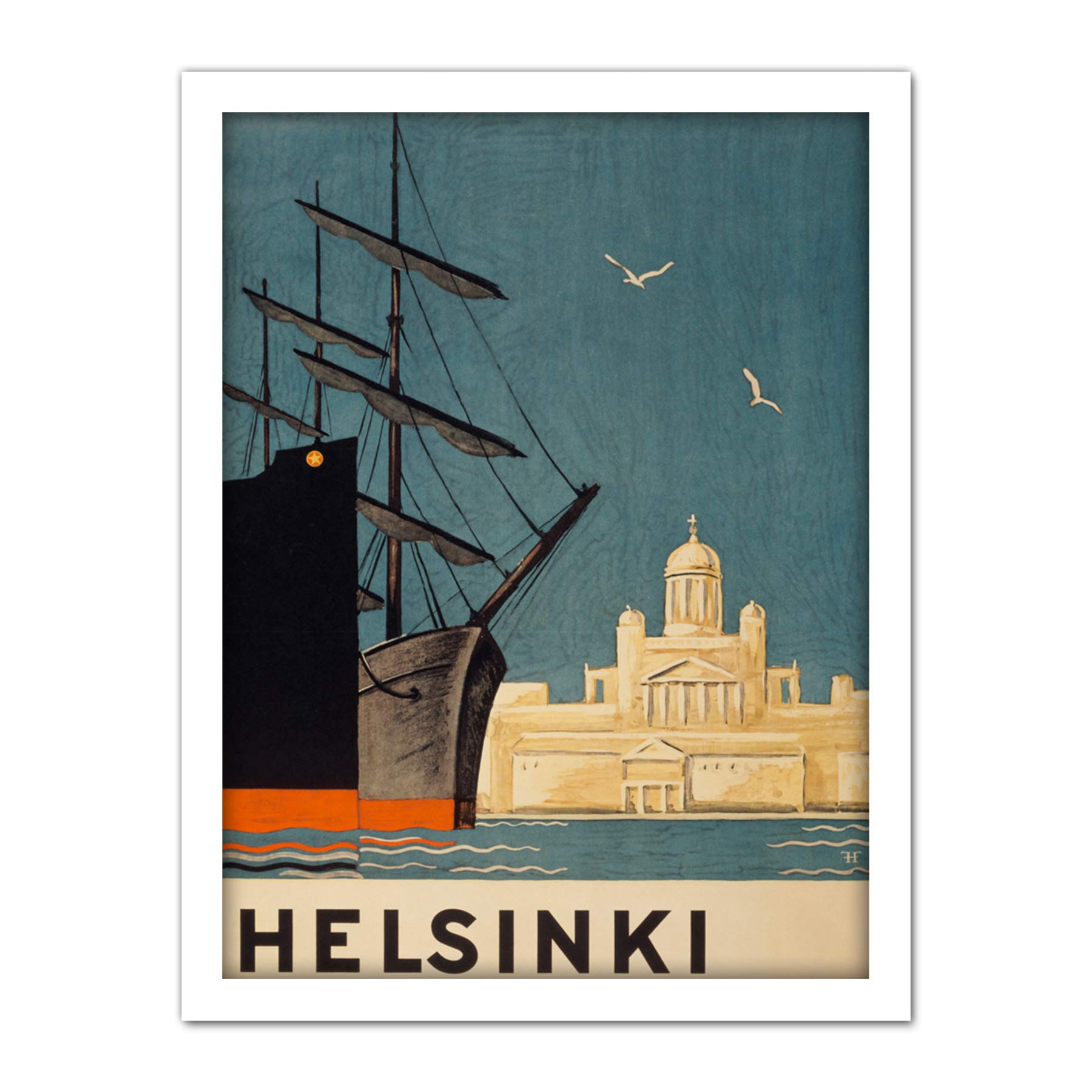 Wee Blue Coo Finland Helsinki Cathedral Ships Artwork Framed Wall Art Print 18X24 Inch