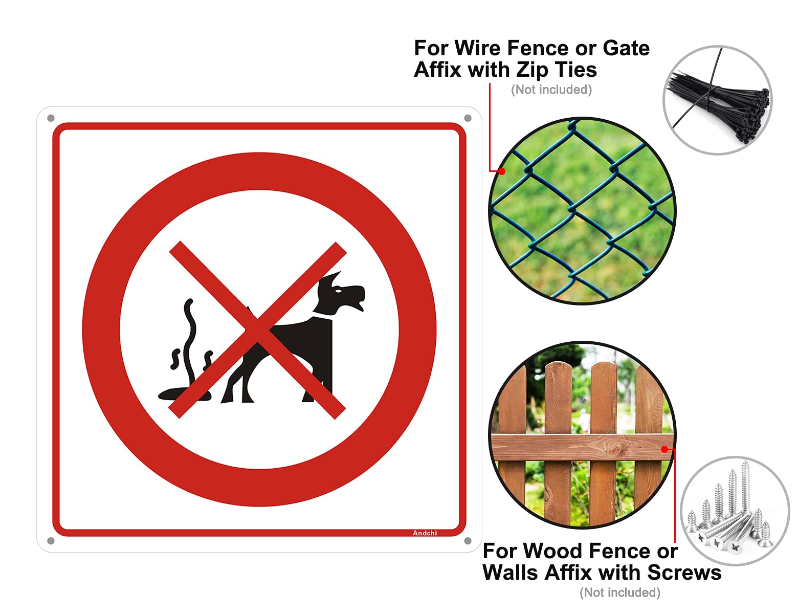 Andchi 2 pezzi cartello feci cane, Segnale di avvertimento per la pulizia dopo il cane, nessun segno di sporcizia, cartello quadrato in metallo alluminio, dimensioni 300x300 mm