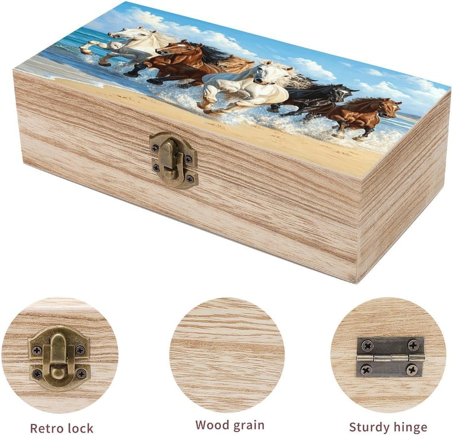 Beach Horse Wooden Storage Box Elegant Retro Jewelry Box image 3