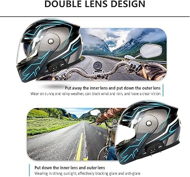 Bluetooth Modular Helmet Motorcycle Modular DOT/ECE Approved Full Face Integrated Flip up Dual Visor Anti Fog Sun Shield Built-In Dual-Speaker Bluetooth Headset for Men Women