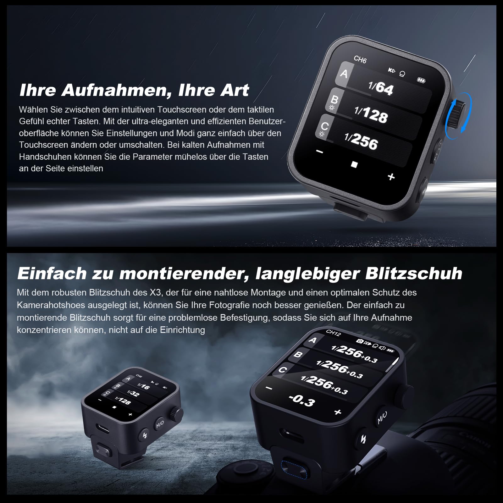 Godox X3-S Kabelloser Blitzauslöser OLED Touchscreen für Sony Kamera 2.4GHz Kabelloser 1/8000S HSS TTL Tcm Funktion Eingebauter Akku Rechargeable (Typ-c) Remote Kamerablitz Abzug für Sony