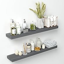 Homeforia 36 inch Gray Floating Shelves, High End Solid Real Wood 36inch Floating Shelf for Wall Mounted, Grey Wooden 36 inches Long Floating Shelves, Heavy Duty Bracket, 36 X 6.5 X 1.75 in, Set of 2