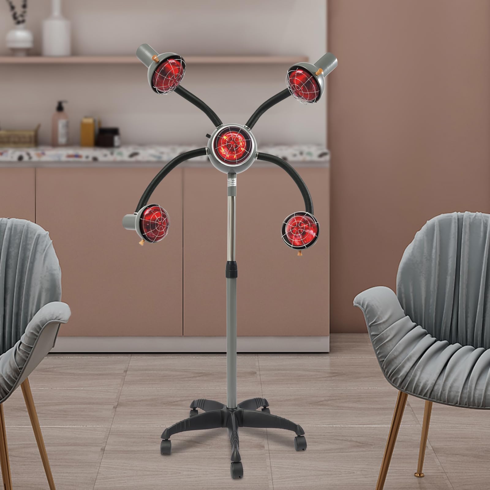 Lampe chauffante infrarouge 5 têtes 750 W Salon réglable en hauteur