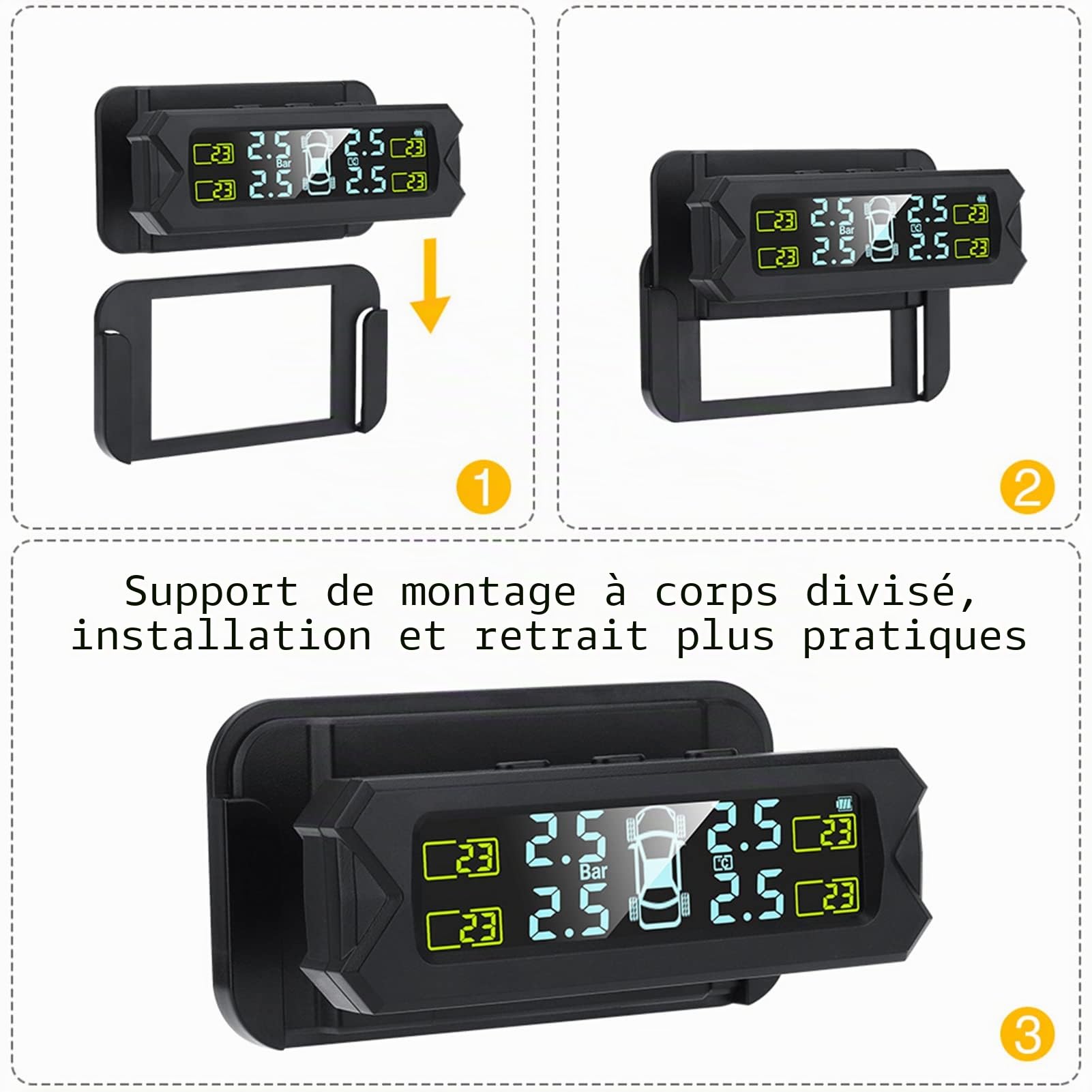 Shkalacar USB/Solar TPMS 0-81 PSI Système de Surveillance de la Pression des pneus avec 4 capteurs, 5 Modes d'alarme, écran LCD avec rétroéclairage Automatique pour Voiture berline SUV MPV