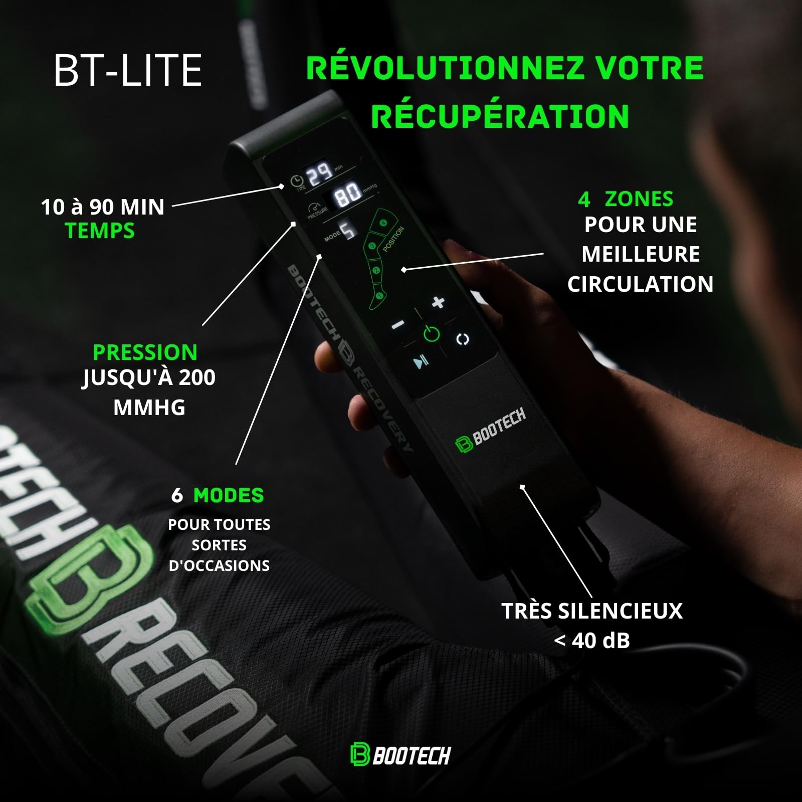 BOOTECH Pantalon de Pressothérapie pour la Maison, Masseur de Jambes et Pieds Fatigués, Améliore la Circulation, Récupération Musculaire, Drainage Lymphatique, Rétention d'Eau, Cellulite