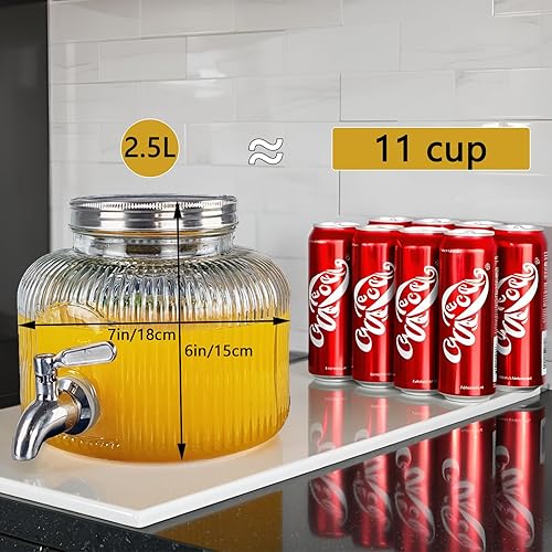 Miniatura 4 de Dispensador de bebidas de vidrio dorado de 0.8 galones (2.8 litros) para refrigerador con espita, boquilla y tapa de acero inoxidable dorado, tarro