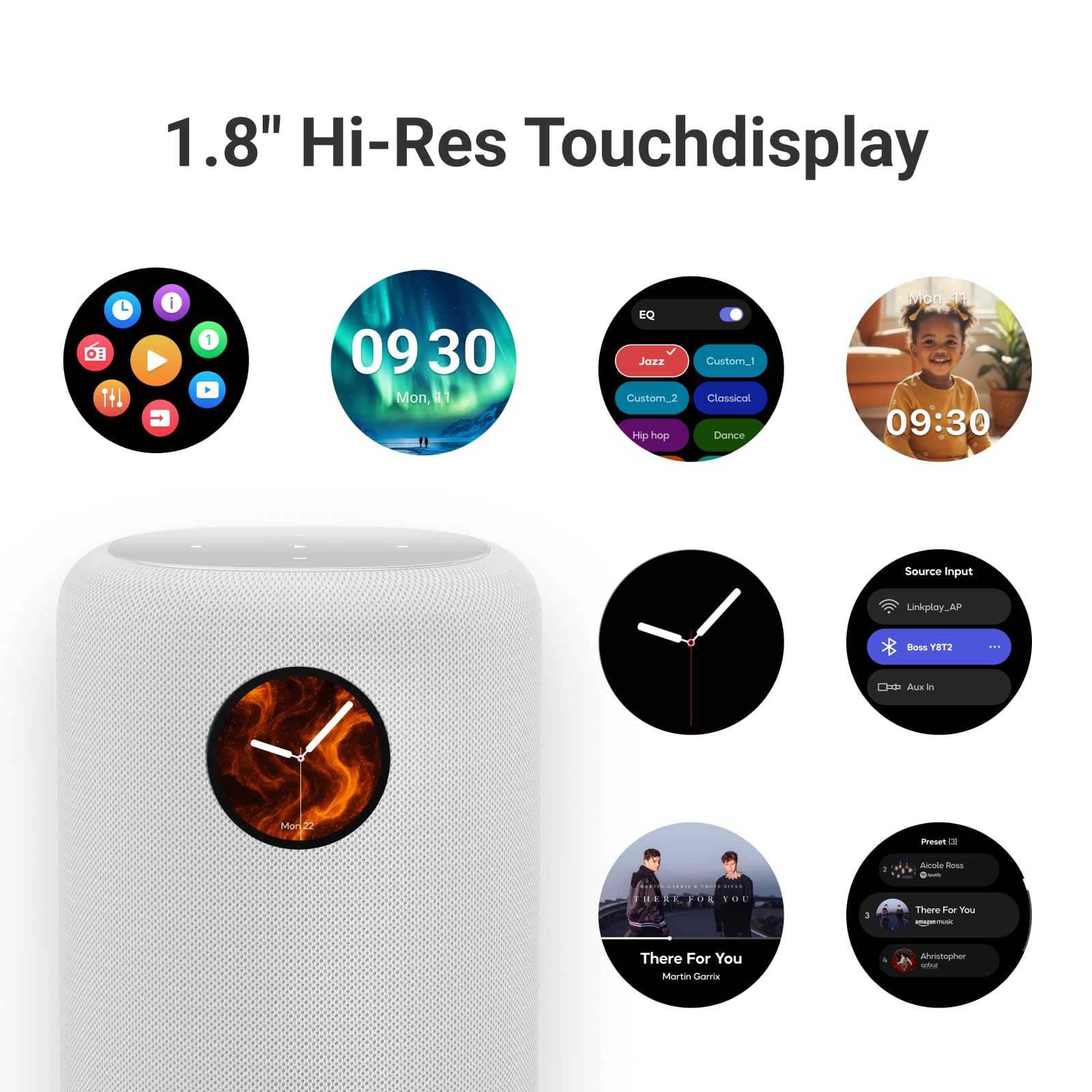 WiiM Sound Smart Lautsprecher, 1,8″ Touchscreen, Hi‑Res 24‑bit/192 kHz, AI RoomFit™ Raumkorrektur, 100W Spitzenleistung, Wi‑Fi 6E/Bluetooth 5.3, Multiroom & Stereo-Kopplung, inkl. Fernbedienung, Weiß