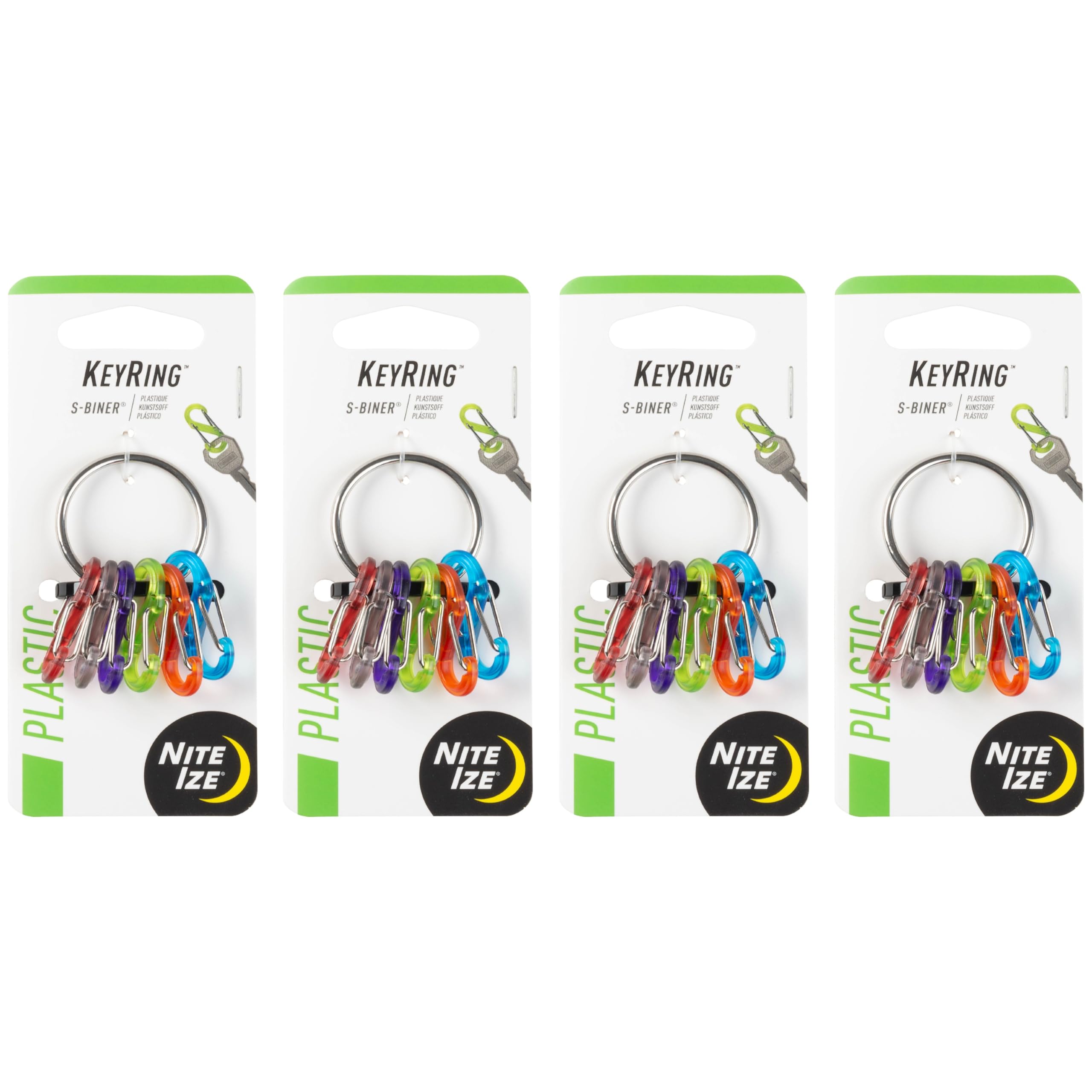 Nite IZE Keyring S-Biner - Key Holder Clip with Lightweight Carabiners - Key Organizer Accessories - Small Multicolor S-Biners & Stainless Steel Ring