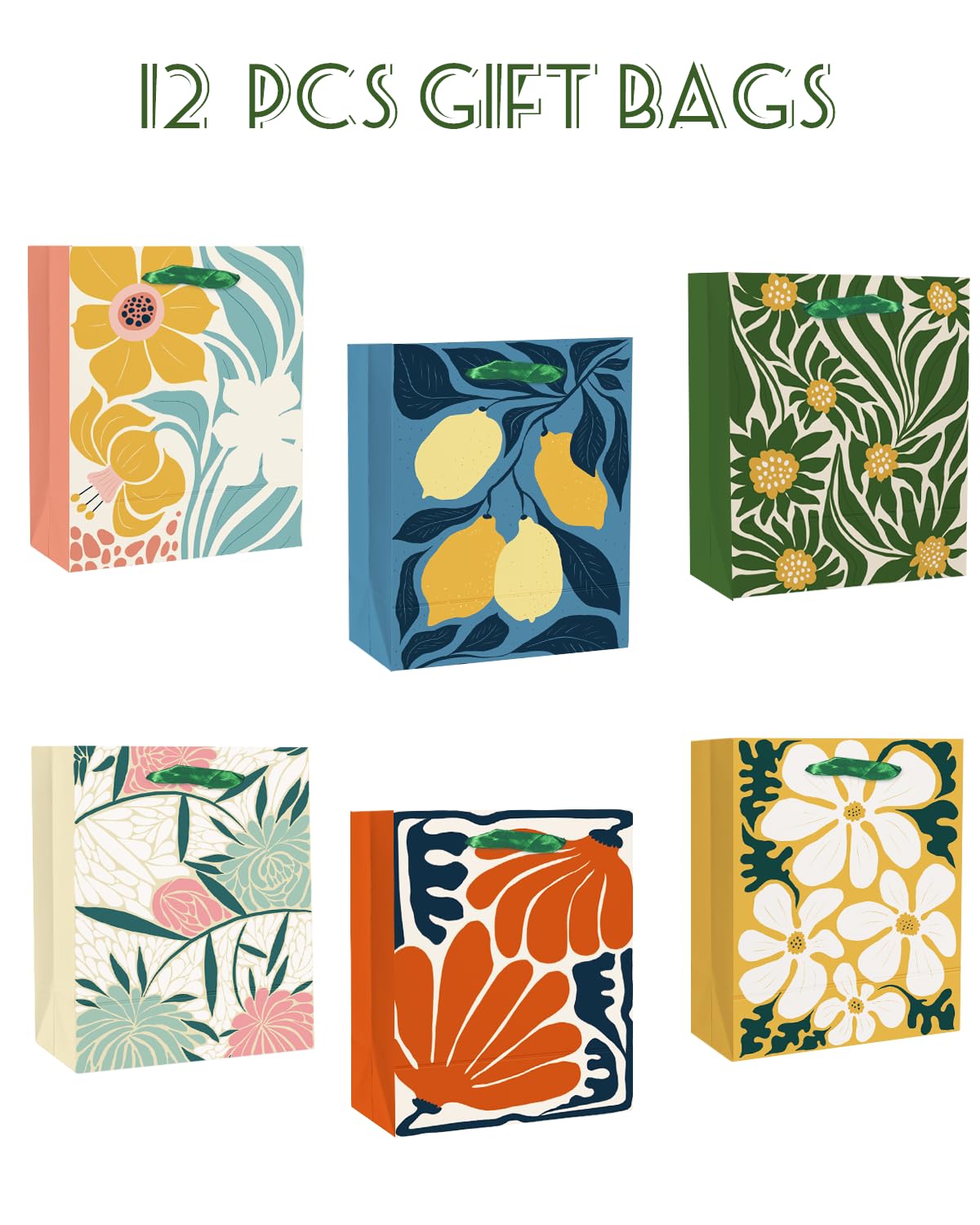 qiqee Clash Flowers Paper Gift Bags with Tissue Paper Handles 12PCS 2.4"x4.7"x6.3" Small Size（12pcs Bags + Tissue Paper ）