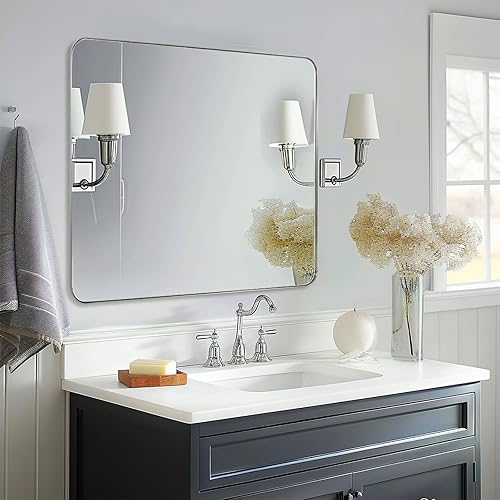 Miniatura 2 de ANDY STAR Espejo de longitud completa de 18 x 48 pulgadas, espejo de cuerpo de tamaño completo de níquel cepillado, espejo rectangular redondeado