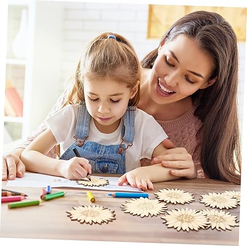 Miniatura 8 de EXCEART 10 recortes de girasol de madera sin terminar - Kits de manualidades - Adornos de madera de girasol