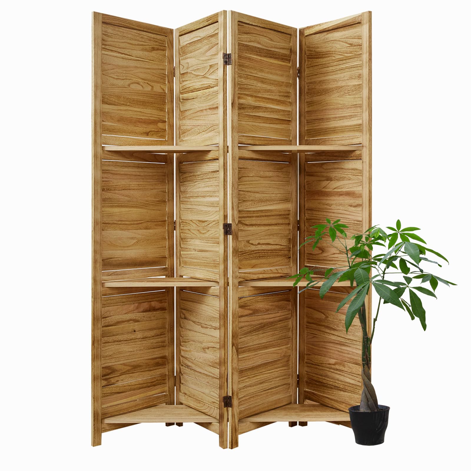 Svimi 4 Panel Room Divider with Shelves