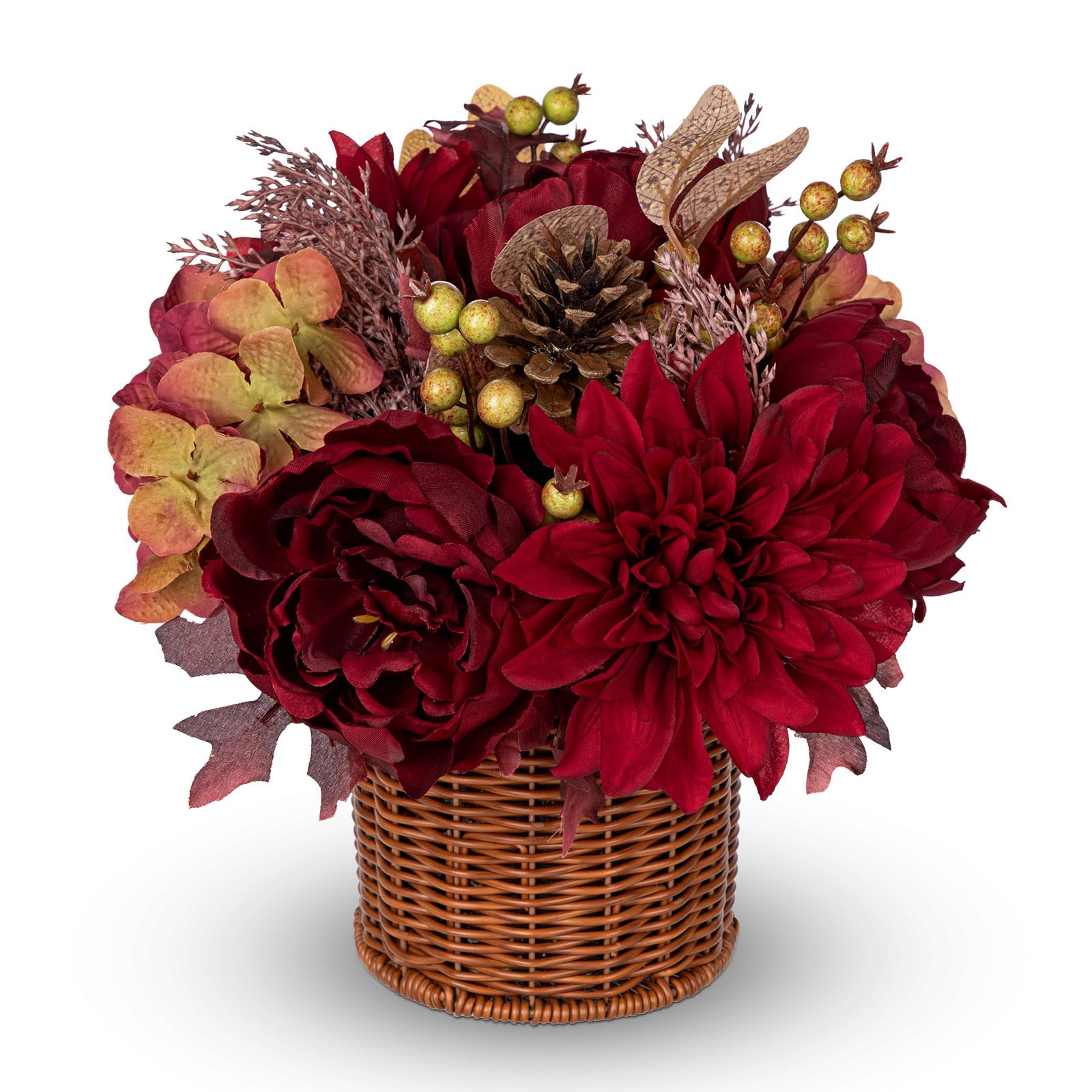 Autumn Artificial Flowers Arrangement in Woven Basket For Table Centrepiece